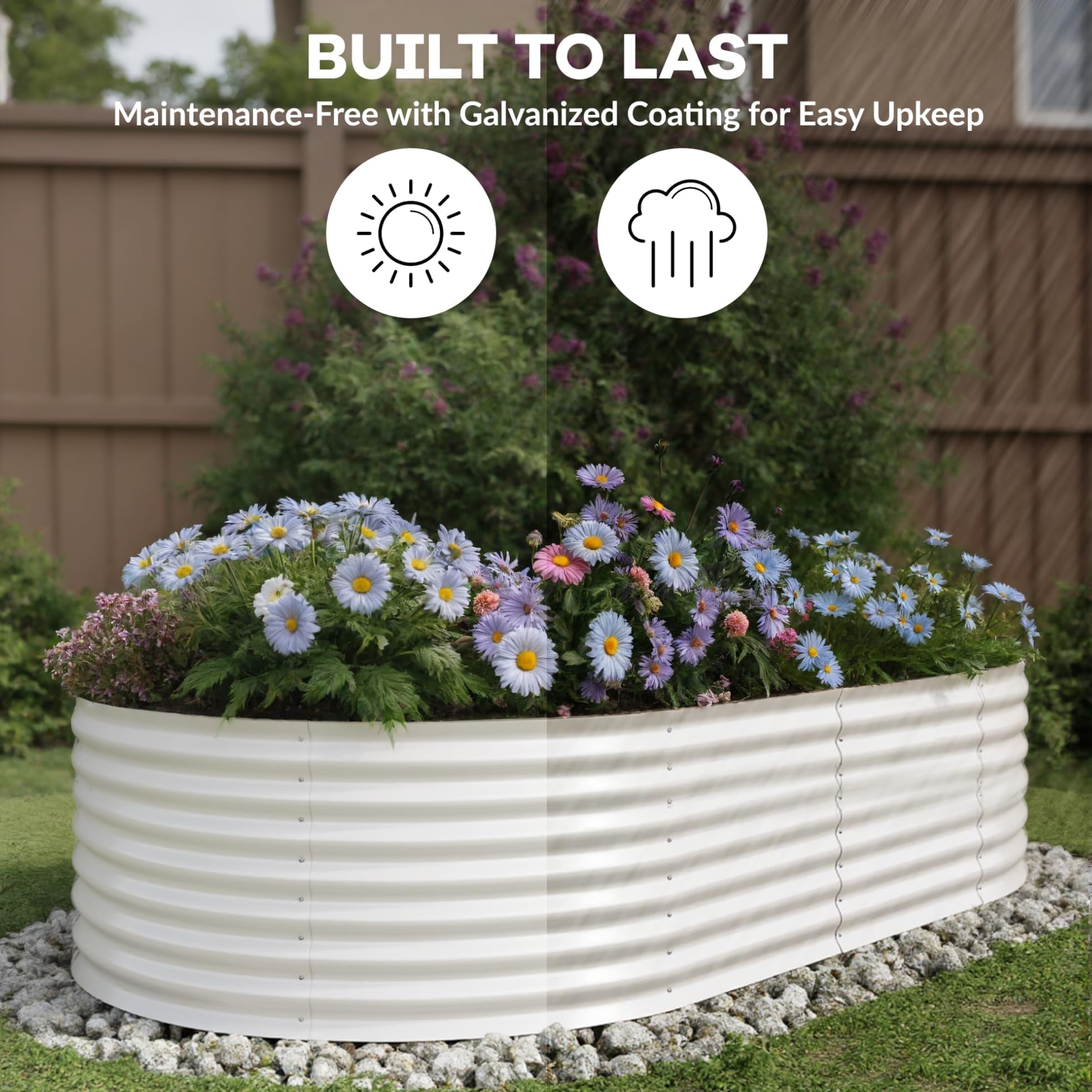 Garvee 8' X 4' X 2' Oval Metal Raised Garden Bed with Safety Edging, Outdoor Planter Box for Vegetables & Plants, Beige