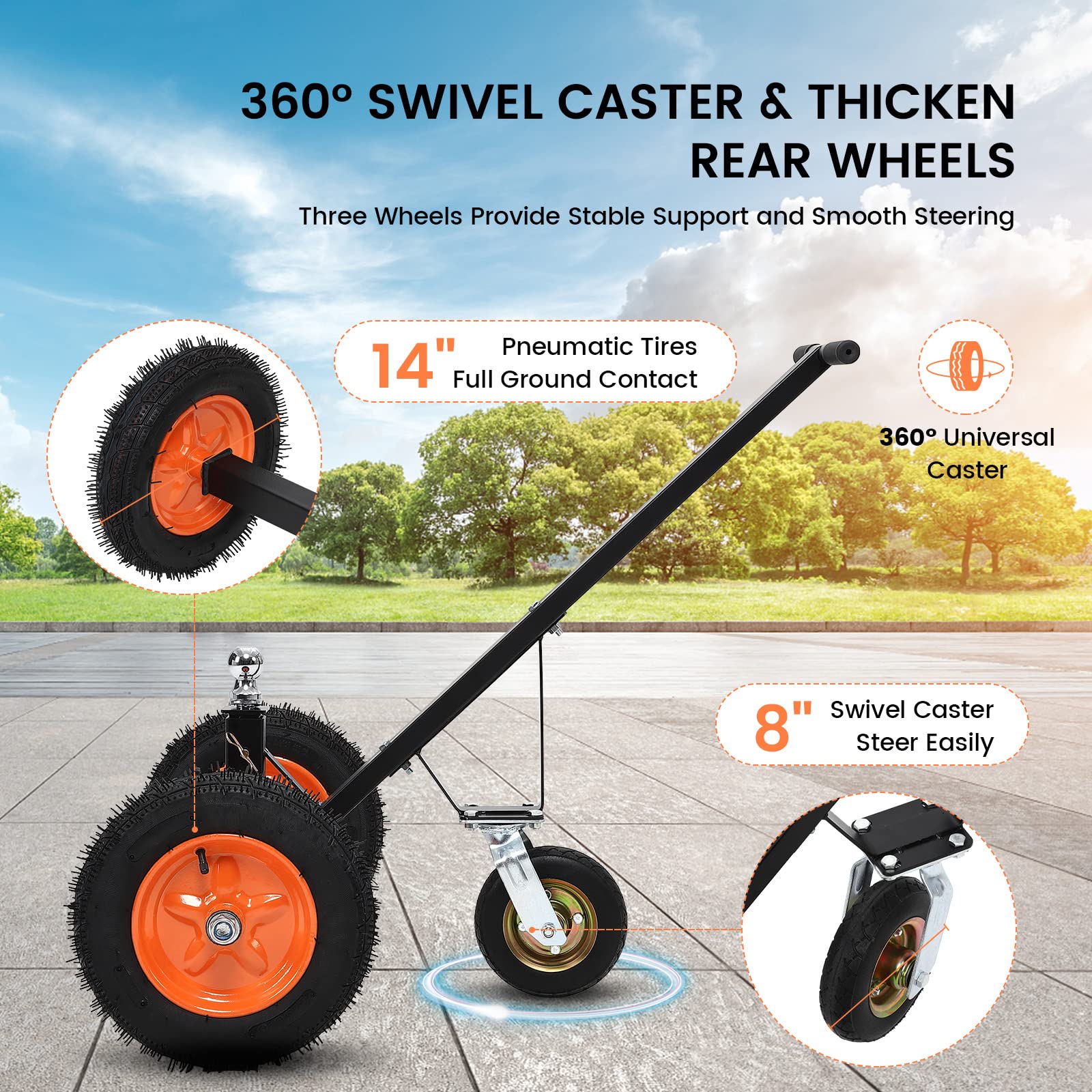 Garvee Adjustable Trailer Dolly with 1000lbs Weight Capacity, Boat Trailer Dolly with 2 Inch Ball & Pneumatic Tires, 17.7''-25.5'' Adjustable Height & Universal Wheel, for Moving Car RV Trailer