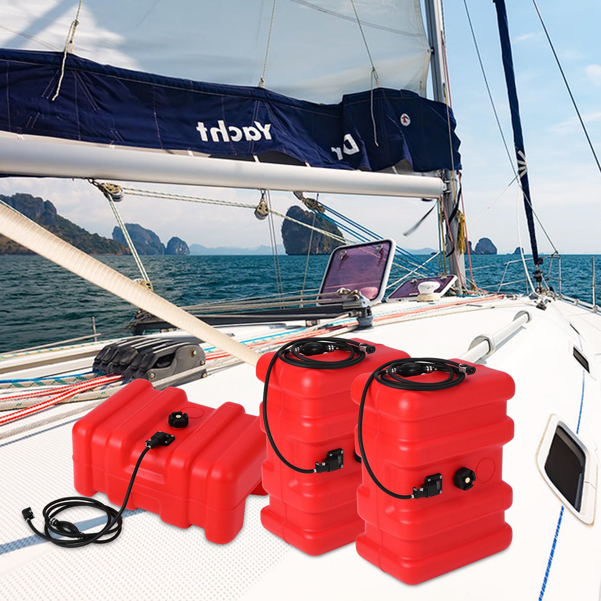 Garvee 14 Gallon Portable Marine Fuel Tank - Outboard Boat Gas Tank with Fuel Line and I-Shape Handle, Durable and Easy-to-Carry Fuel Storage Solution for Vessels and Marine Use, Red