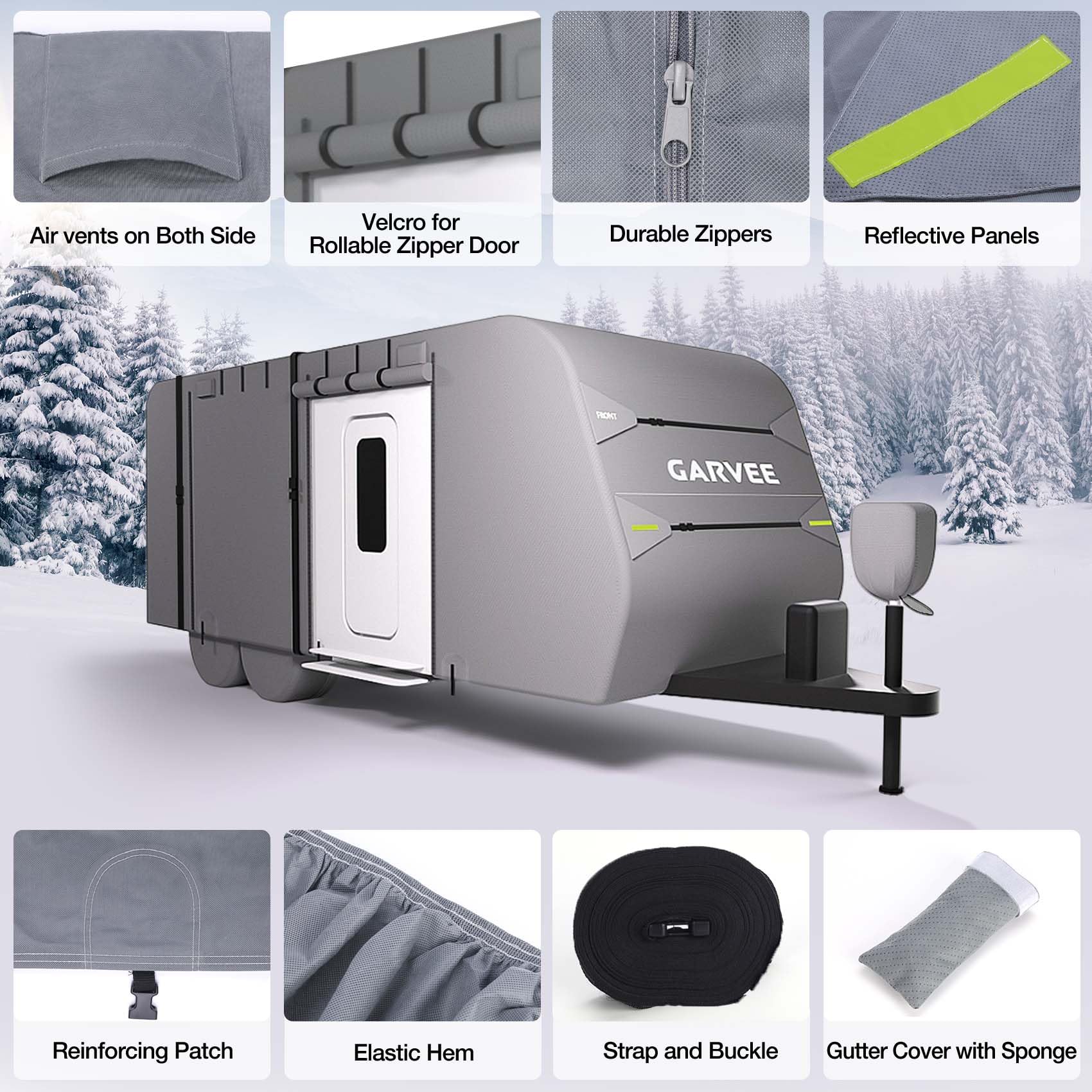 Garvee RV Cover 20-22FT, Camper Trailer Cover with Anti-UV, Waterproof, Windproof Straps, Includes Tire, Gutter, Tongue Jack Covers & Adhesive Repair Patches
