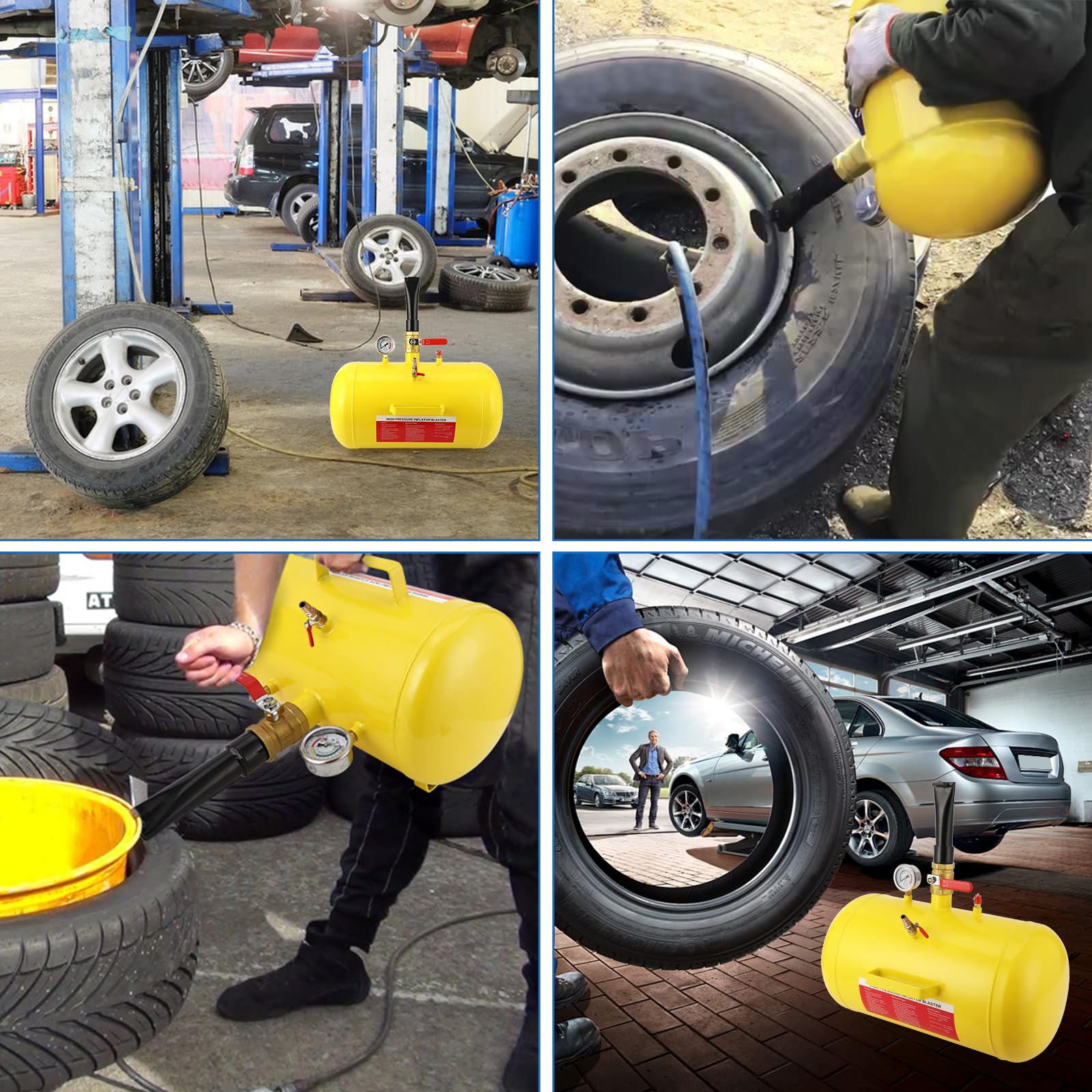 Garvee 10 Gallon Air Tire Bead Seater, Air Tire Seating Blaster Inflator, 85-116PSI Air Tire Bead Blaster with Pressure Gauge & Handle for Car Truck ATV(Yellow)