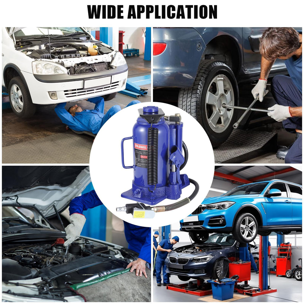 Garvee Heavy-Duty 22 Ton Pneumatic & Hydraulic Air Bottle Jack, Quick Lift with Manual Hand Pump, 10.24"-20.08" Lifting Range for Cars, Trucks, SUVs, RVs, and Trailers, with In-Line Cylinder Design