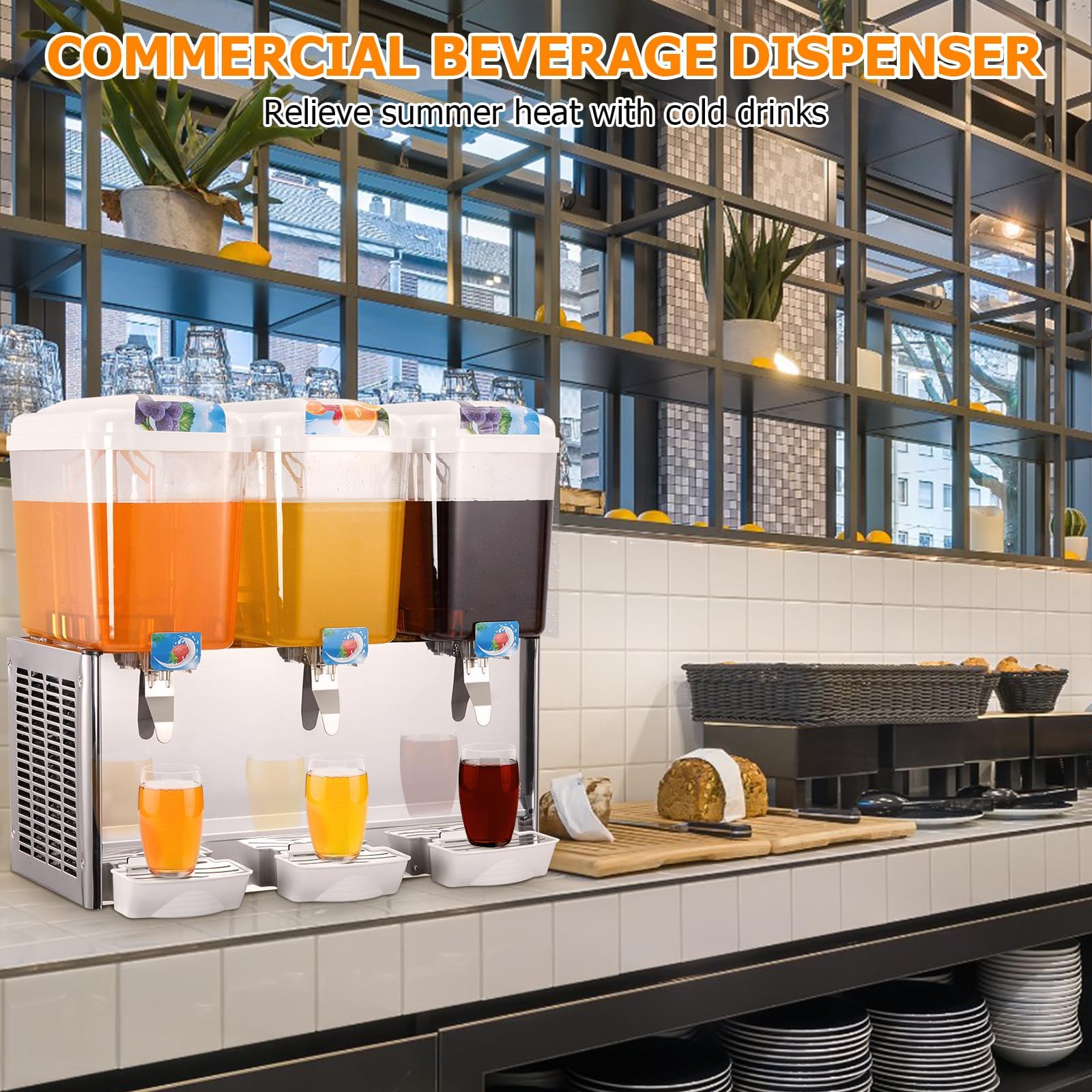 Garvee Commercial Beverage Dispenser, 3 Tanks 4.75 Gallon 18L Juice Dispenser, 380W Stainless Steel Food Grade Lemonade Dispenser With Thermostat Controller, Drink Dispensers for Parties Restaurant