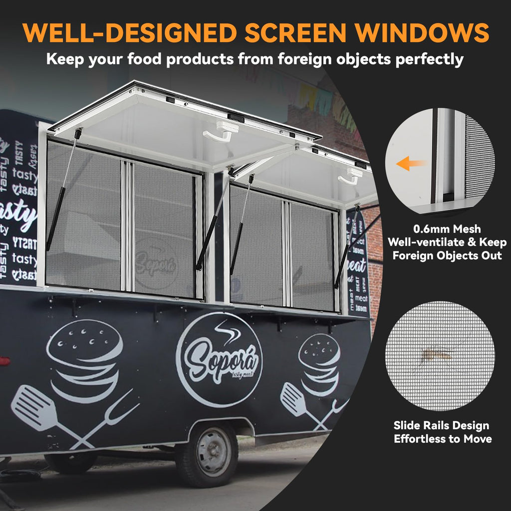 Garvee 36"W x 36"H Concession Window - Aluminum Alloy Food Truck Service Window with Sliding Screens, Awning Door, Hydraulic Lift, and Locking Mechanism for Catering (Glass Not Included)