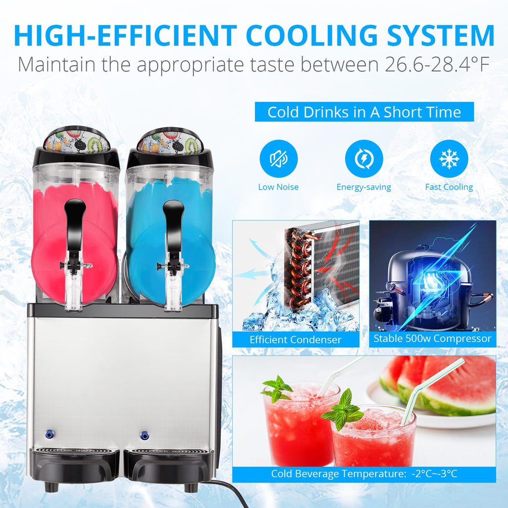 Garvee 12Lx2/6.4 Gals Commercial Slushy Machine Margarita Machine 500W Frozen Drink Machine Food-Grade PC Tanks for Restaurants Bars Pool Parties