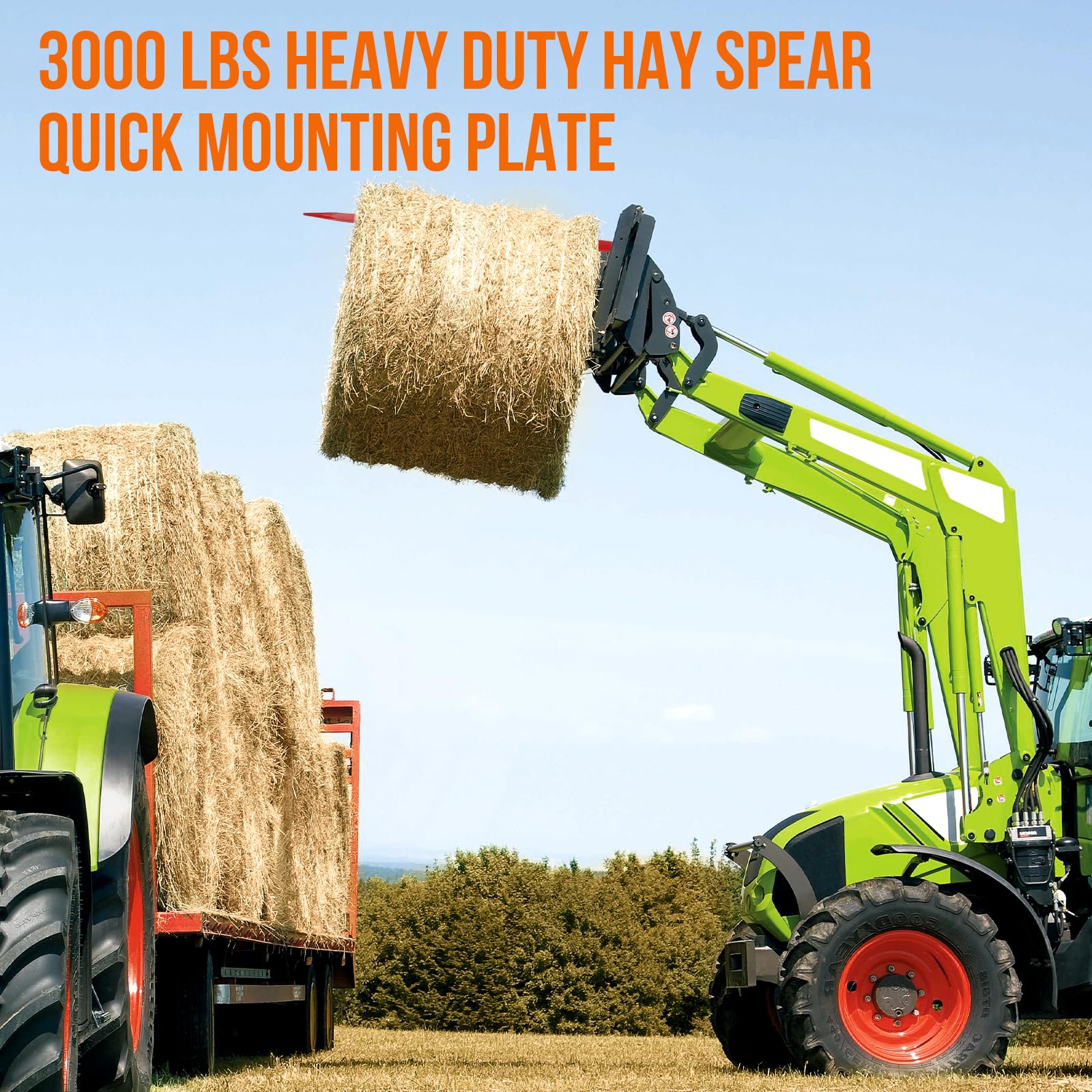 Garvee Attachments Skid Steer Hay Frame Attachment, 49 Inch Hay Spear and Stabilizers, Rate 3000 LB, Quick Tach Tractor, Receiver Hitch