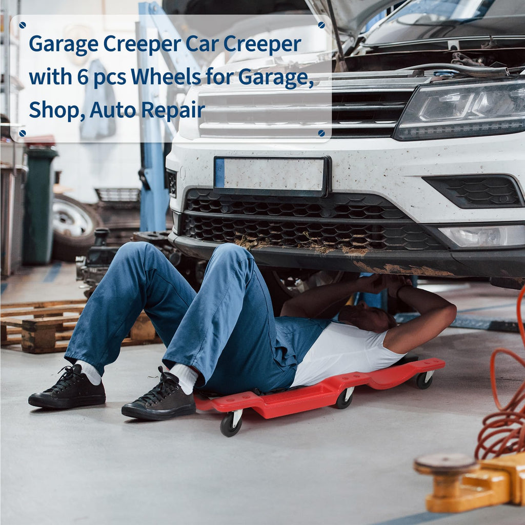 Garvee 40" Plastic Rolling Automotive Garage Shop Creeper with Padded Headrest Dual Tool Trays 40in Black