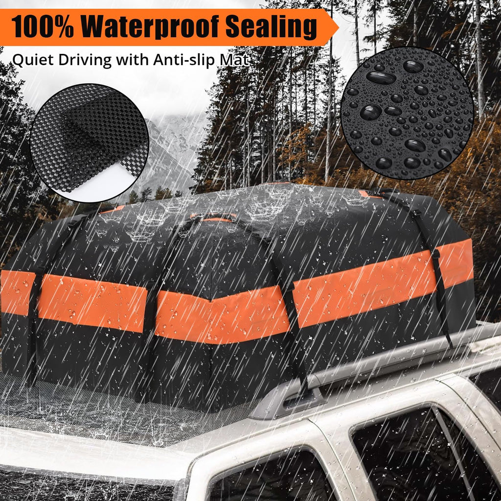 Garvee Car Rooftop Cargo Carrier Waterproof Bag, 15 Cubic Feet, Extra Durable Roof Rack Cargo Bag with Waterproof Zipper, 8 Reinforced Straps, 4 Door Hooks and Luggage Lock