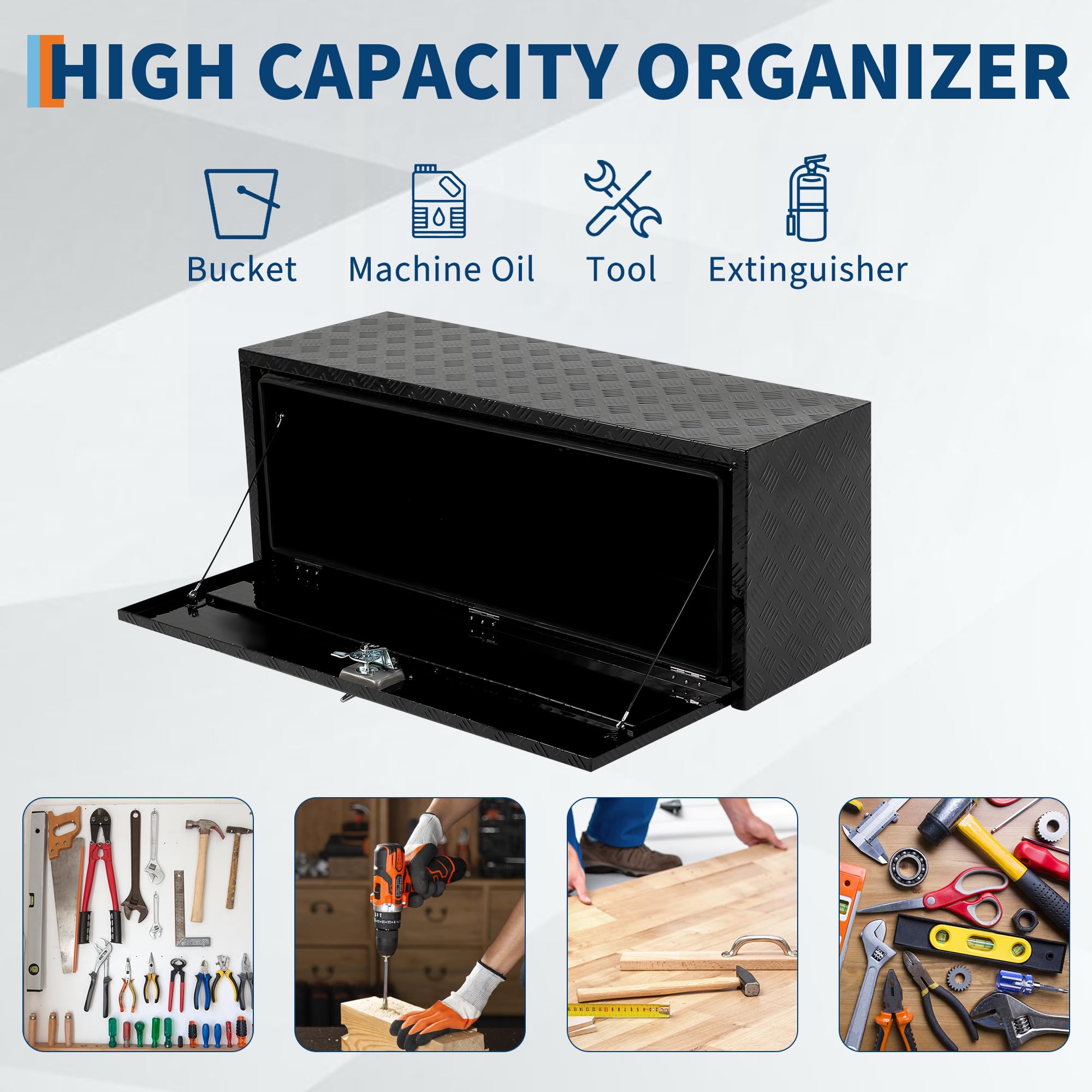 Garvee  30" X 12" X 14" Heavy Duty Aluminum Tool Underbody Box Waterproof Truck Storage Organizer Chest for Pickup Truck Bed RV Trailer, Black