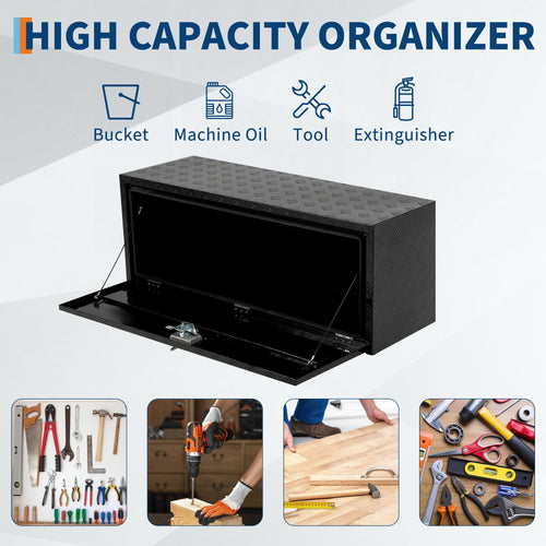 Garvee  30" X 12" X 14" Heavy Duty Aluminum Tool Underbody Box Waterproof Truck Storage Organizer Chest for Pickup Truck Bed RV Trailer, Black