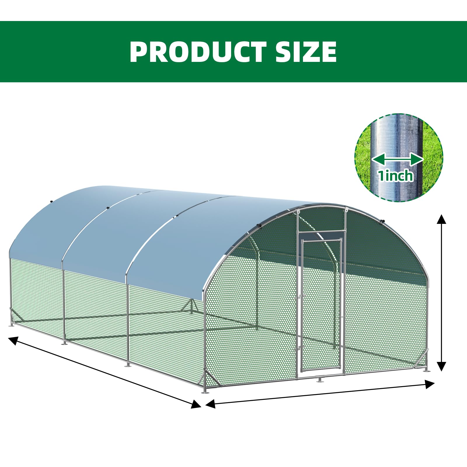 Garvee Large Metal Chicken Coop 9.2x18.7x6.5 Ft, Walk-in Poultry Cage Duck House with Waterproof Anti-Uv Cover Snowy Proof, Tri-Supporting Reinforced, Robust Wire Mesh, Galvanized Iron Pipes, for Farm Use