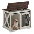 Garvee 37" Dog Crate Furniture Side End Table with Flip Top and Movable Divider, Wooden Dog Crate Table Large, Style Dog Kennel Side End Table, White