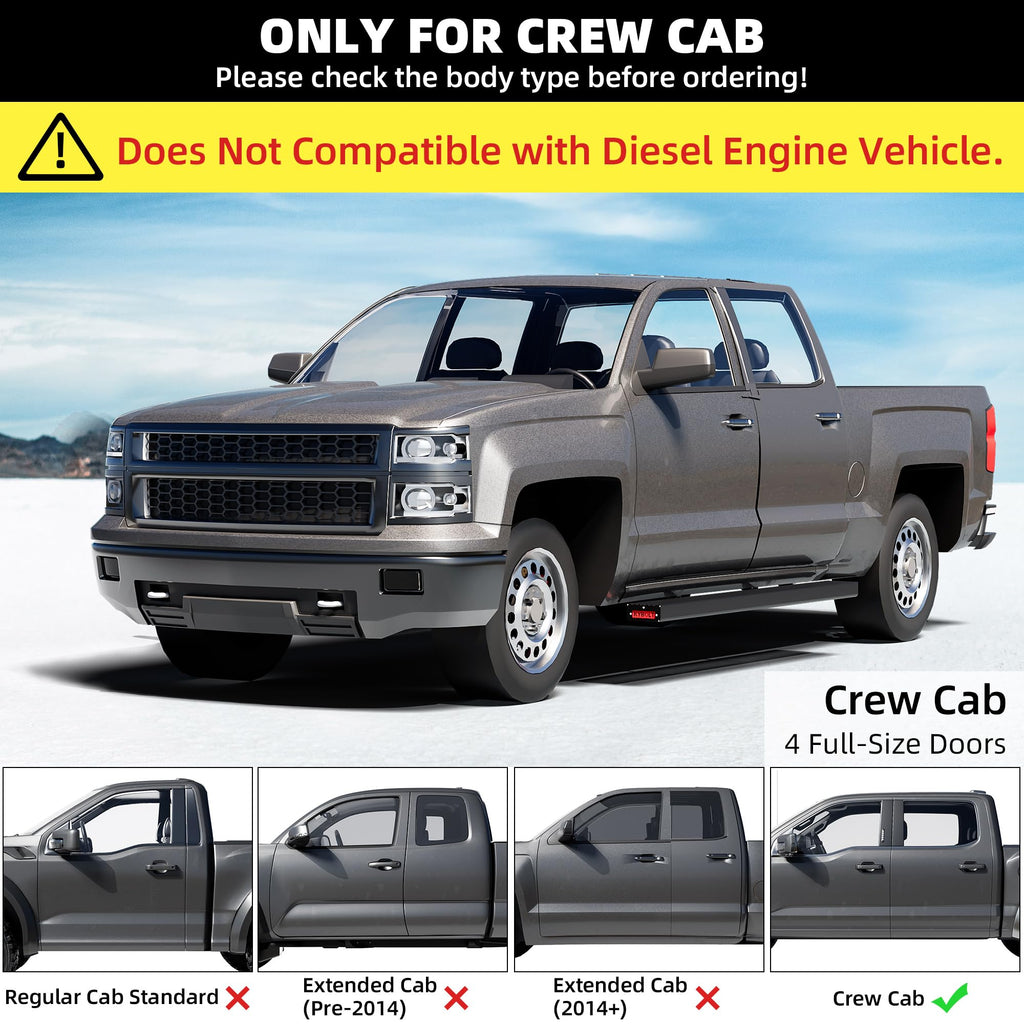 Garvee Running Boards Compatible with 2007-2018 Chevy Silverado/GMC Sierra 1500 Crew Cab,Aluminum Running Boards for 2007-2019 Silverado/Sierra 2500HD 3500HD Crew Cab Side Step Nerf Bars