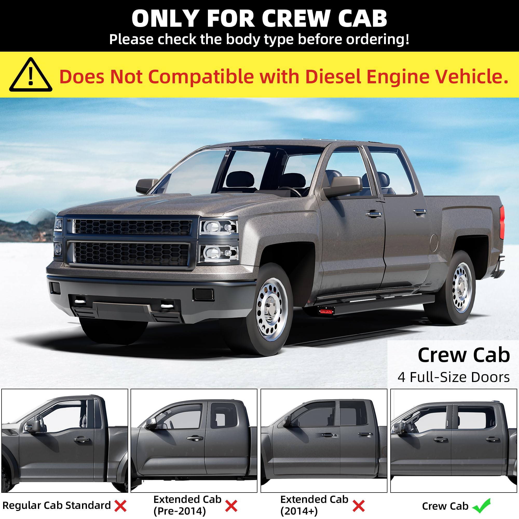 Garvee Running Boards Compatible with 2007-2018 Chevy Silverado/GMC Sierra 1500 Crew Cab,Aluminum Running Boards for 2007-2019 Silverado/Sierra 2500HD 3500HD Crew Cab Side Step Nerf Bars
