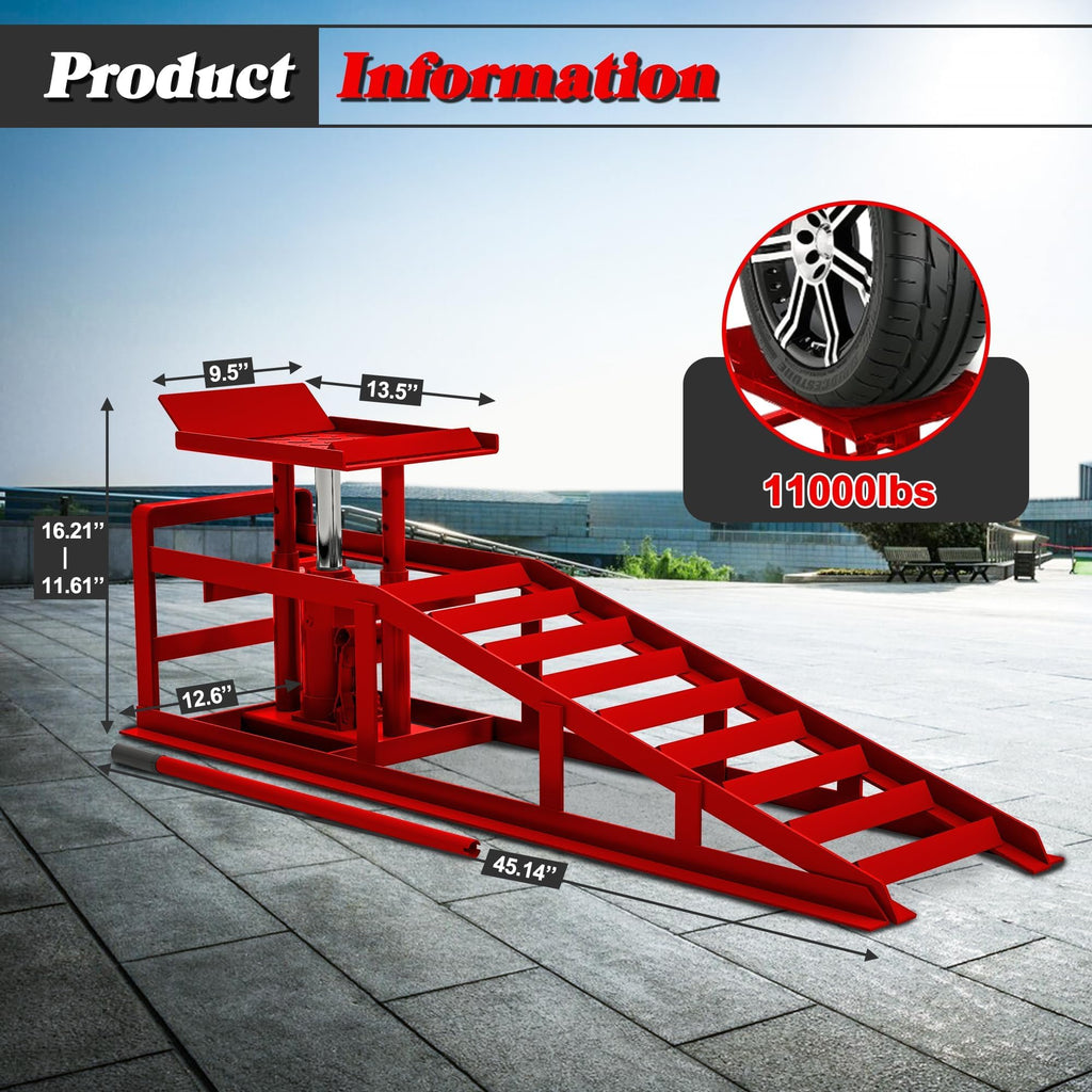 Garvee 2 Pack Hydraulic Car Ramps 5T 10000lbs Low Profile Car Lift Service Ramps Truck Trailer Garage Height Adjustable, Red