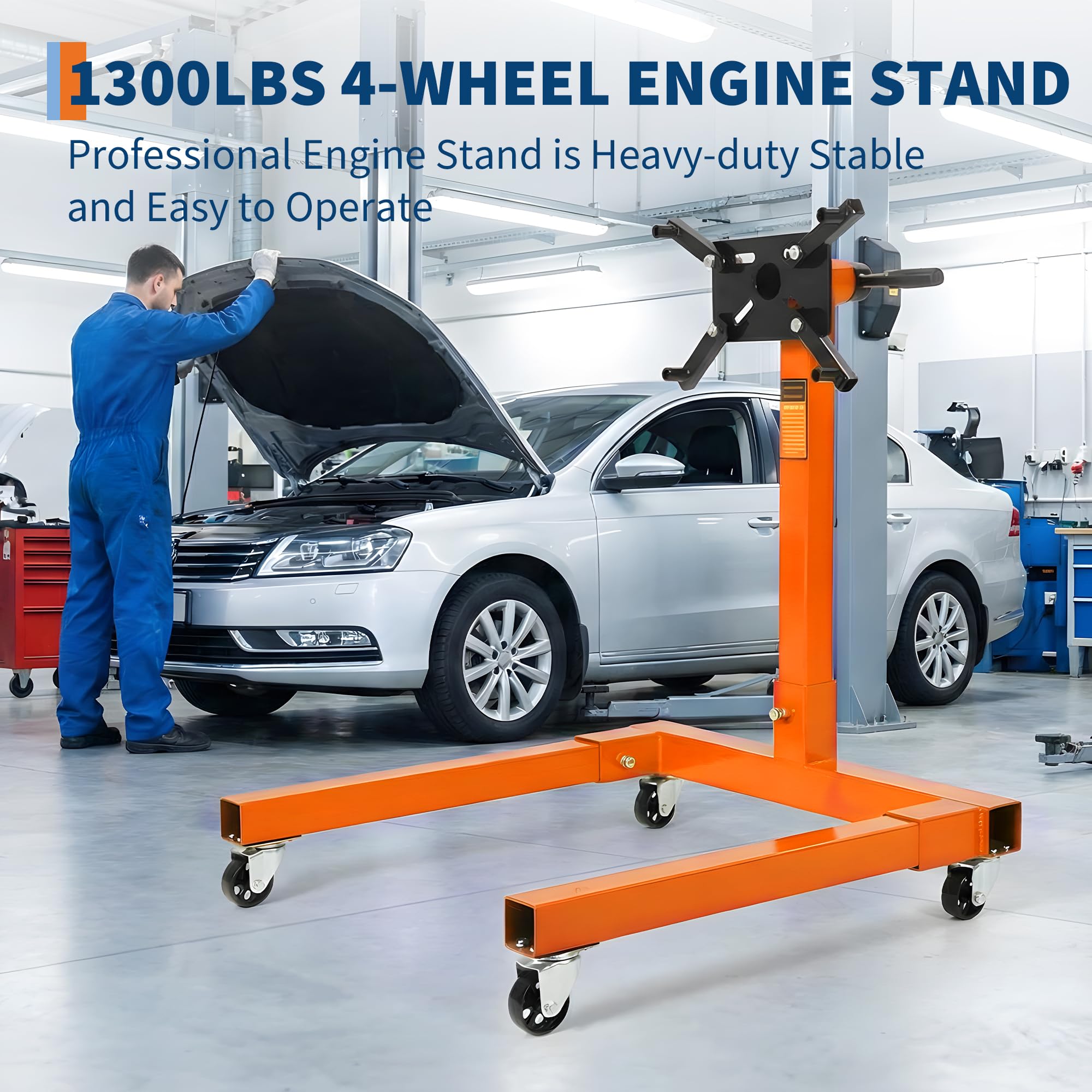 Garvee Engine Stand 1300 LBS Rotating Engine Motor Stand with 360-Degree Rotating Head, Adjustable Arms, Casters for Vehicle Maintenance, Durable Steel, Black