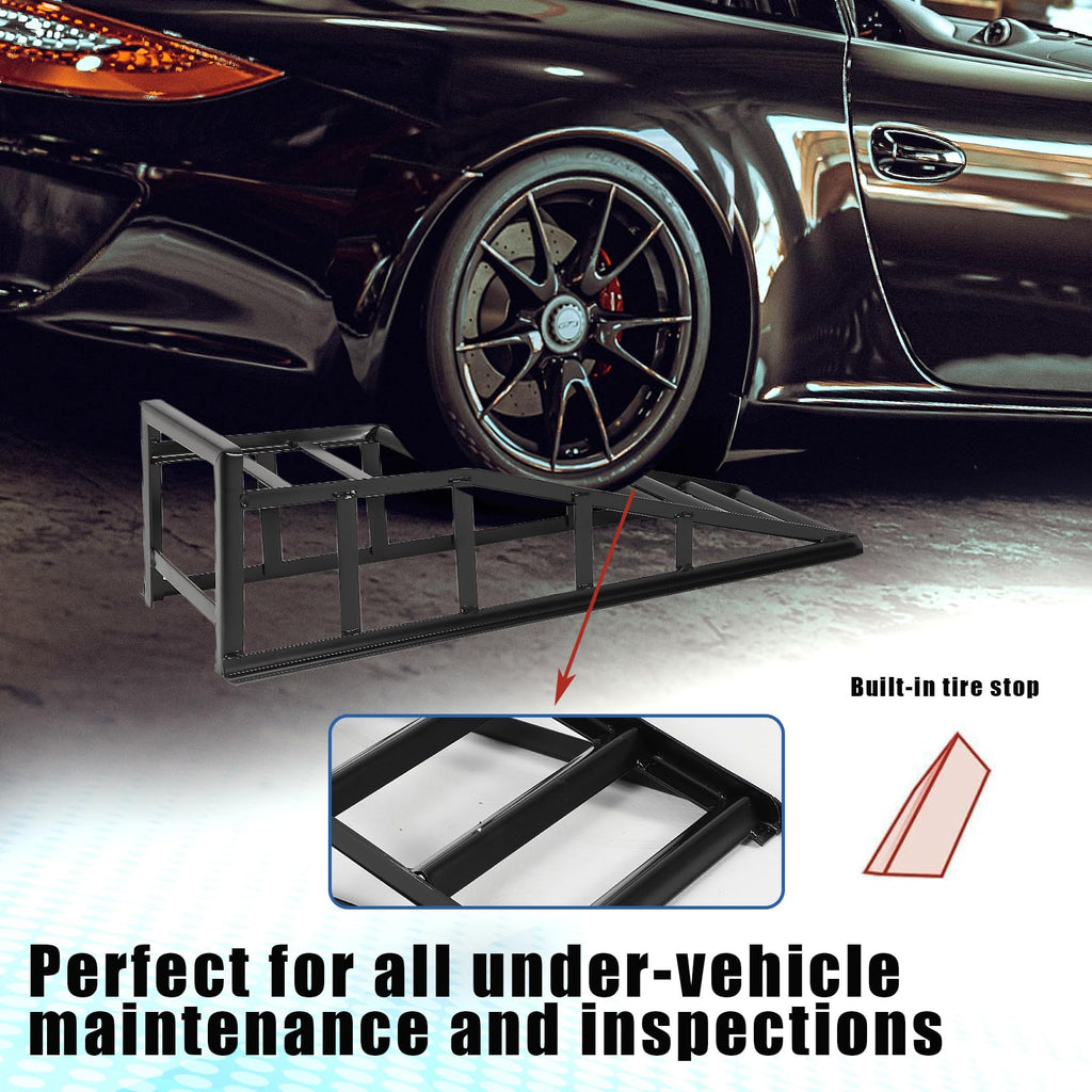 Garvee 2Packs 5Ton Steel Car Ramps Heavy Duty Drive Up Car Lift Ramp for Home Garage Vehicle Repair 8.7IN Black