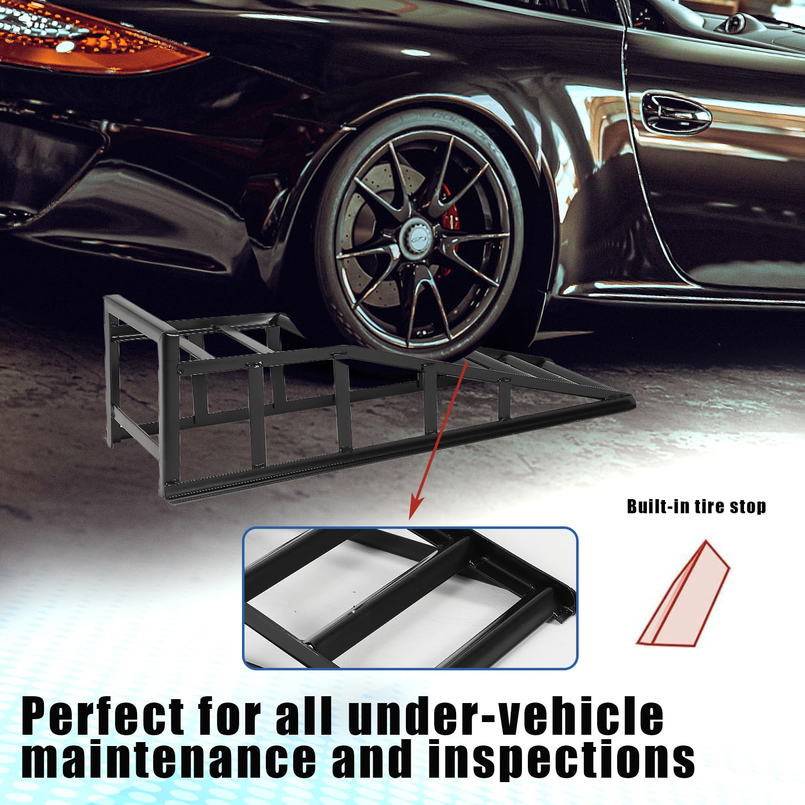 Garvee 2Packs 5Ton Steel Car Ramps Heavy Duty Drive Up Car Lift Ramp for Home Garage Vehicle Repair 8.7IN Black