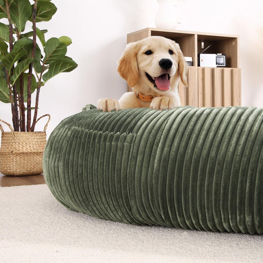 Garvee Dog Bed for Adult, Human Size Giant Dog Bed for Men and Women, 71”x48”x14” Human Dog Lazy Sofa Bed for People and Pets, Washable Strip Flannel Nap Bed Adult Oval, Human-Sized Dog Bed,Dark Green
