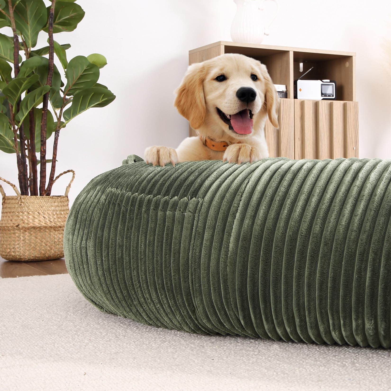 Garvee Dog Bed for Adult, Human Size Giant Dog Bed for Men and Women, 71”x48”x14” Human Dog Lazy Sofa Bed for People and Pets, Washable Strip Flannel Nap Bed Adult Oval, Human-Sized Dog Bed,Dark Green