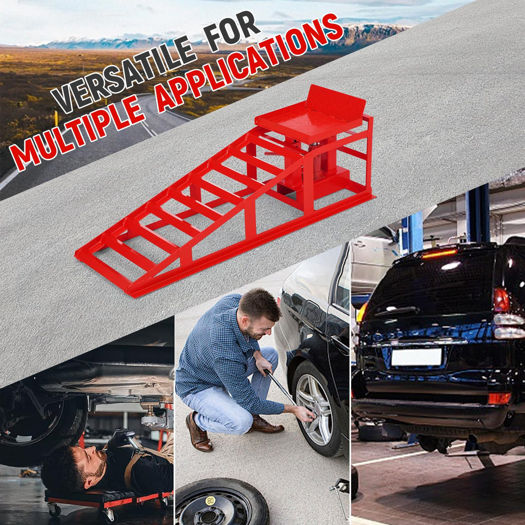 Garvee 2 Pack Car Ramps Hydraulic High Lift Service Automotive Car Lift 5T 12000LBS Red