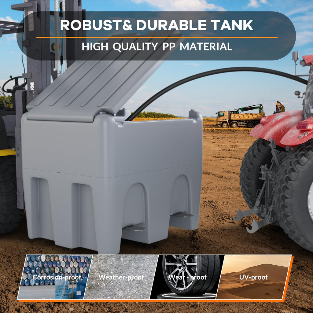 Garvee 48 Gallon Portable Diesel Fuel Tank with 12V Electric Transfer Pump, High Flow Rate 10 GPM, Gray for Agriculture, Construction, Industrial Use