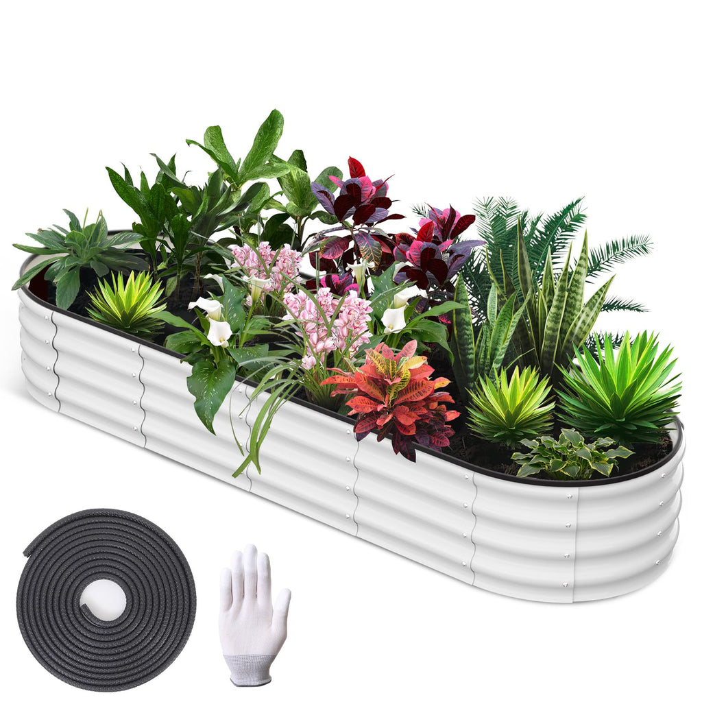 Garvee 8' X 2' X 1' Galvanized Raised Beds for Outdoor, Oval Raised Garden Bed with Open Base, Tool-Free Assembly Planter Raised Boxes for Outdoor Vegetables & Flowers, White