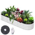 Garvee 8' X 2' X 1' Galvanized Raised Beds for Outdoor, Oval Raised Garden Bed with Open Base, Tool-Free Assembly Planter Raised Boxes for Outdoor Vegetables & Flowers, White