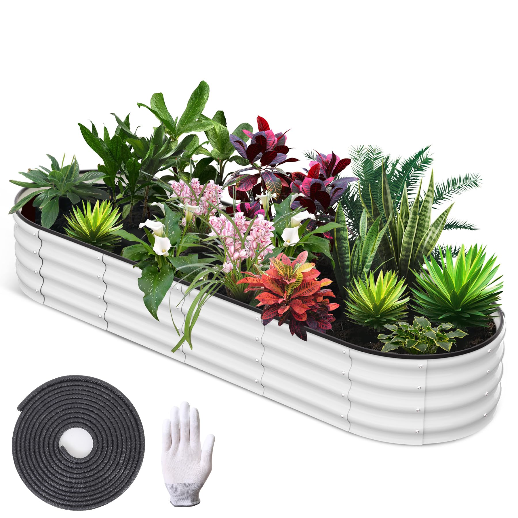 Garvee 8' X 2' X 1' Galvanized Raised Beds for Outdoor, Oval Raised Garden Bed with Open Base, Tool-Free Assembly Planter Raised Boxes for Outdoor Vegetables & Flowers, White