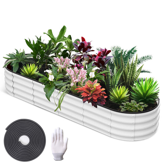 Garvee 8' X 2' X 1' Galvanized Raised Beds for Outdoor, Oval Raised Garden Bed with Open Base, Tool-Free Assembly Planter Raised Boxes for Outdoor Vegetables & Flowers, White