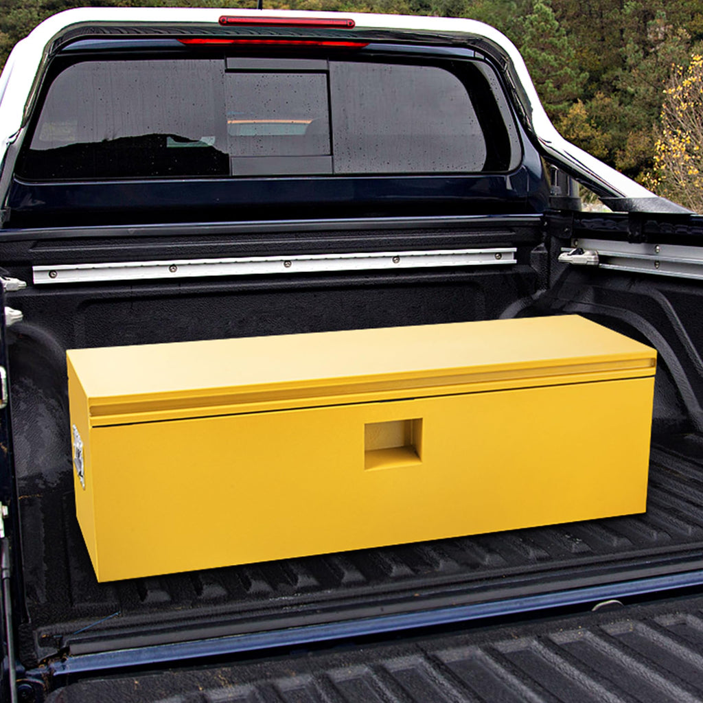 Garvee 24"X15"X15" Steel Truck Tool Box - Heavy-Duty, Dual Lids, Lockable, Weatherproof Storage for Pickup Truck Beds, RVs, and Trailers, Yellow