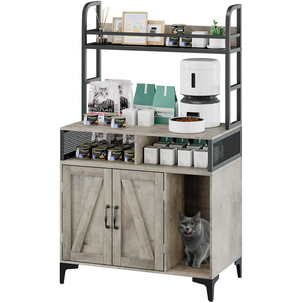Garvee Hidden Cat Litter Box Enclosure Furniture with Shelf Storage,Litter Box Furniture,Sturdy Cat Washroom,Indoor Wooden Cat House Storage, Grey