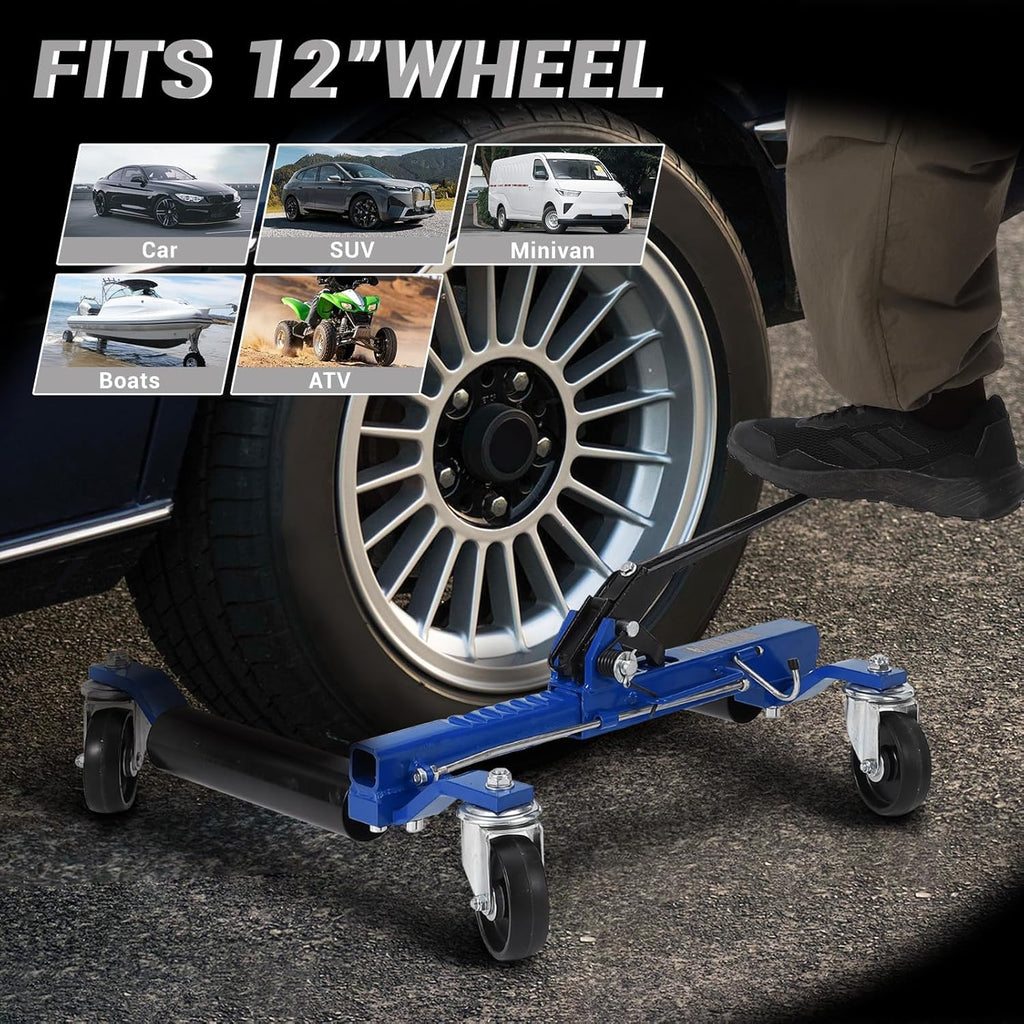 Garvee Car Wheel Dolly Jack Set of 2, Hydraulic 1500-Lbs Car Skates, 12'' Wheel Vehicle Positioning Jack, Heavy Duty Rollers with Foot Pedal for Tire Auto Repair Moving