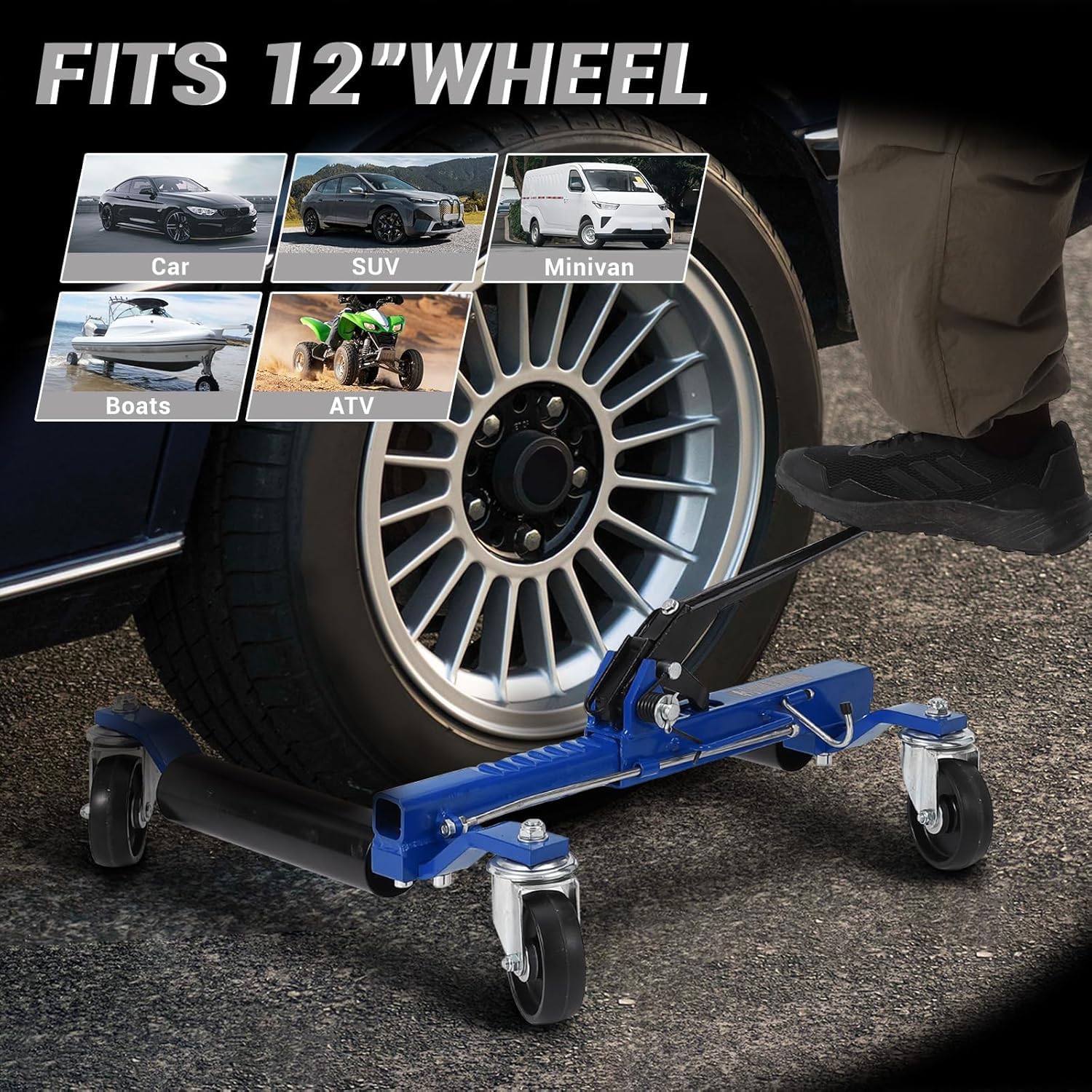 Garvee Car Wheel Dolly Jack Set of 2, Hydraulic 1500-Lbs Car Skates, 12'' Wheel Vehicle Positioning Jack, Heavy Duty Rollers with Foot Pedal for Tire Auto Repair Moving