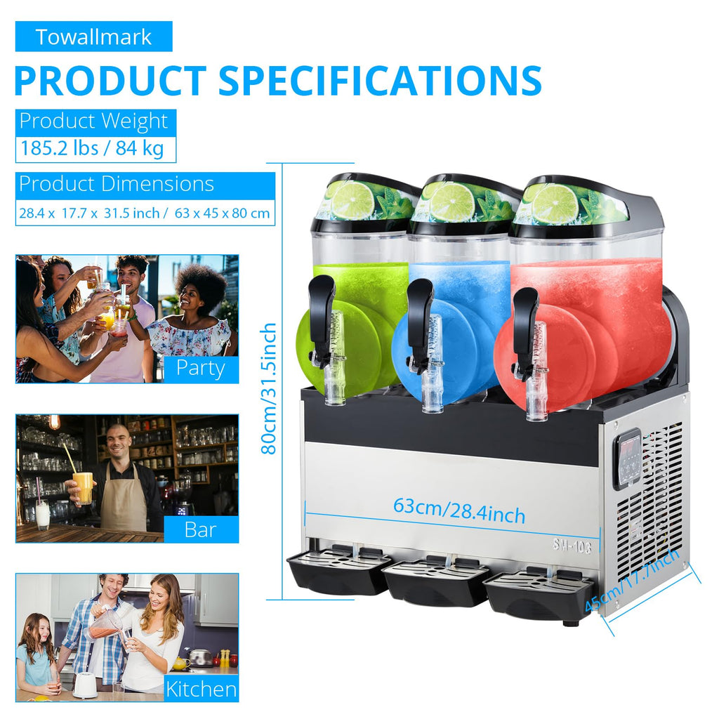 Garvee Commercial Slushy Machine 45L (15L x3) 600W – Stainless Steel & Food-Grade PC Tanks for Restaurants, Bars, Events