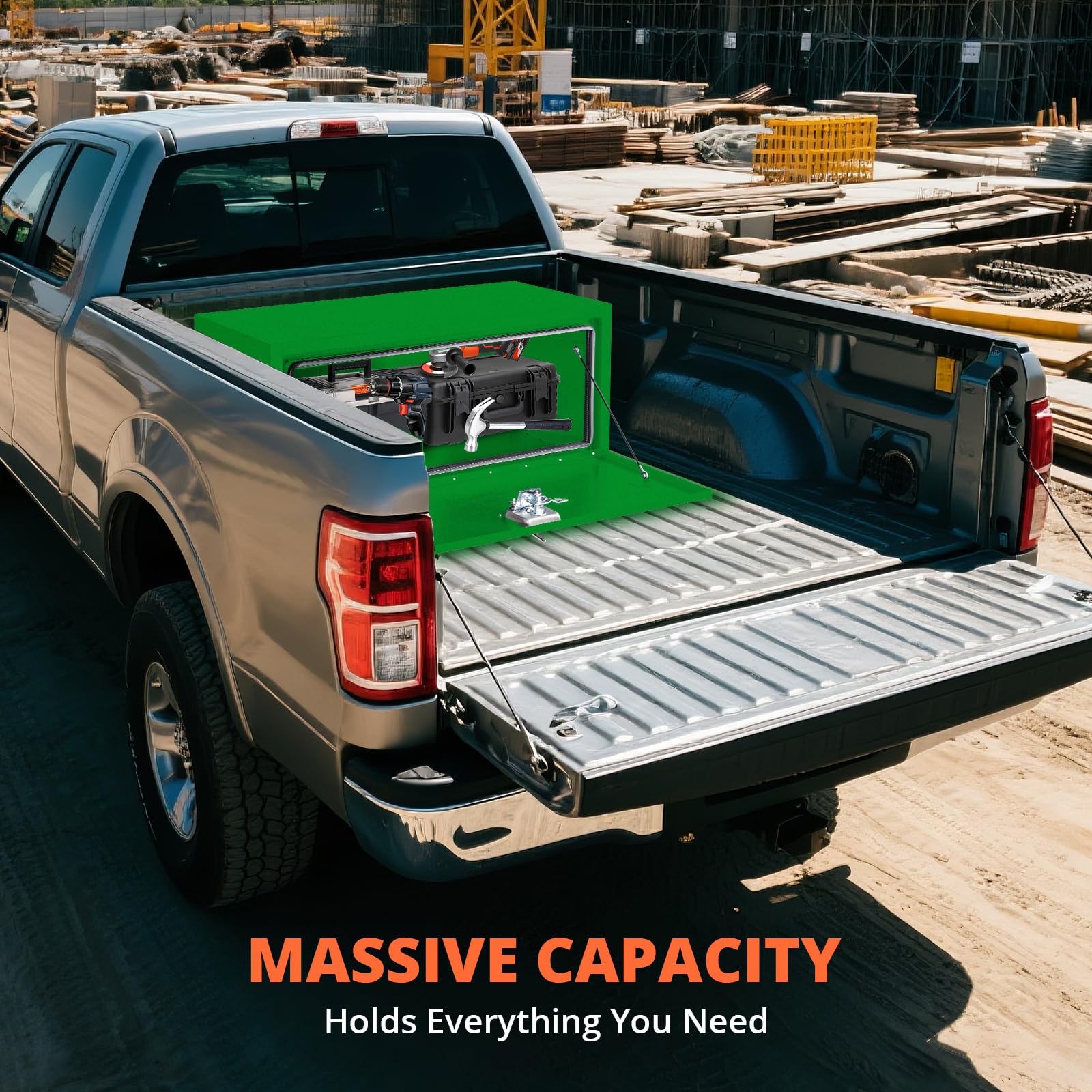 Garvee 30x14x16 Inch Underbody Truck Box Black Steel Lockable Waterproof Toolbox for Heavy-Duty Tool Storage Under Truck Bed, Green