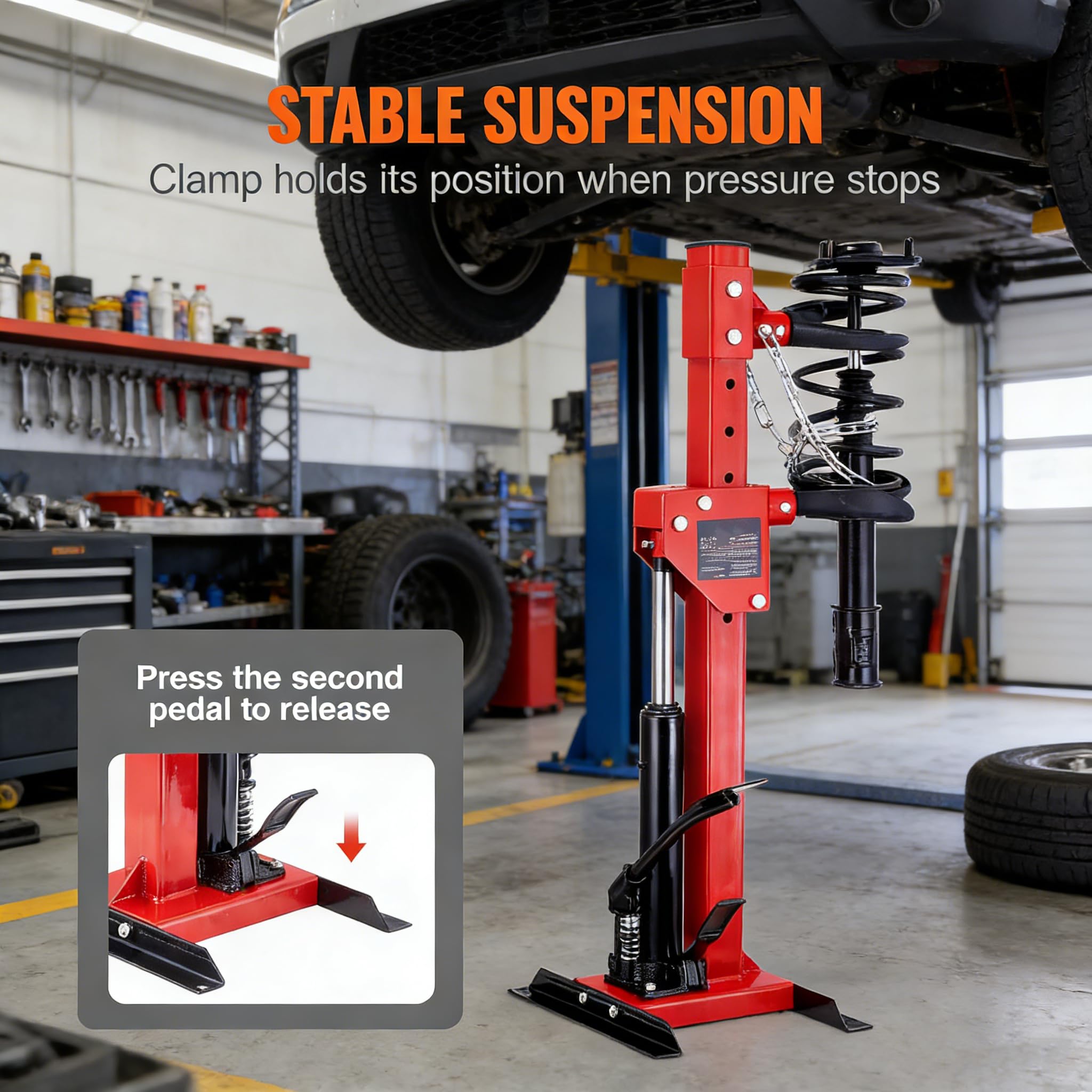 Garvee Hydraulic Spring Compressor, Heavy-Duty Foot-Operated Coil Compression Tool, 4.5 Ton Capacity, 1 Ton Rated Compression Force，Universal Fit for Cars, SUVs, and Trucks, Red