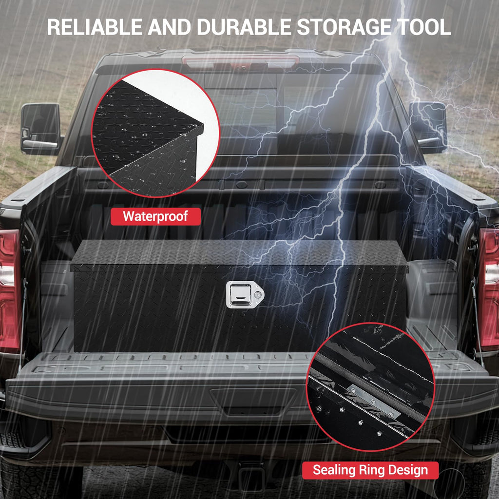 Garvee 30 Inch Aluminum Truck Tool Box, Truck Bed Storage Box with Security Lock and Wider Handles, Heavy Duty Waterproof Tool Box Organizer Chest for Pick Up Truck Rv Trailer - Black