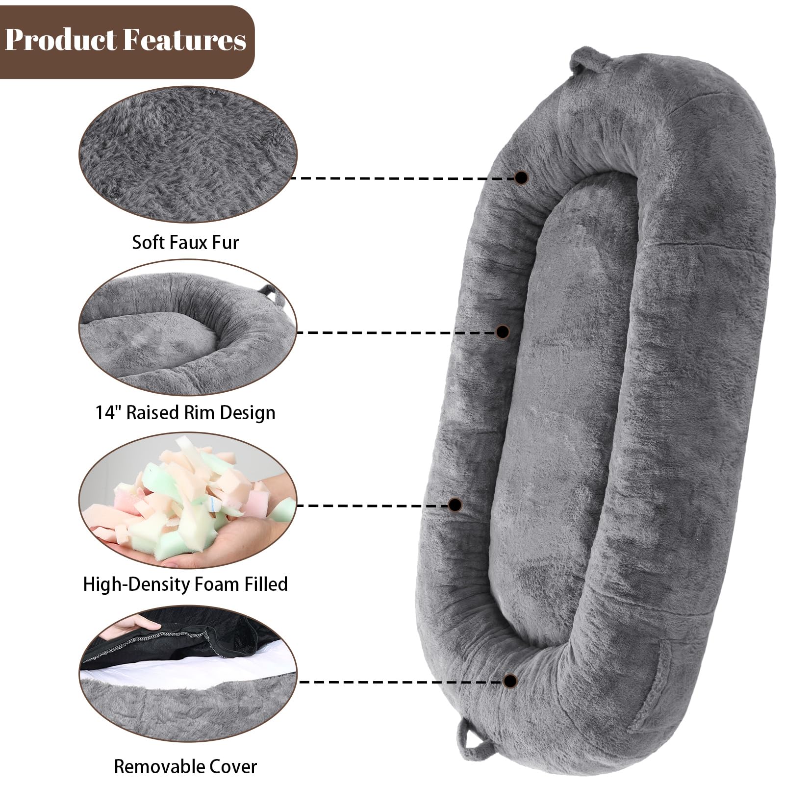 Garvee Giant Dog Bed for People, Washable & Plush Human Sized Dog Bed for Men and Women, Large Dog Bed Suitable for Adults, Anti-Slip Bean Bag for Large Dogs, Human-Sized Bed, 71"x43.3"x10"