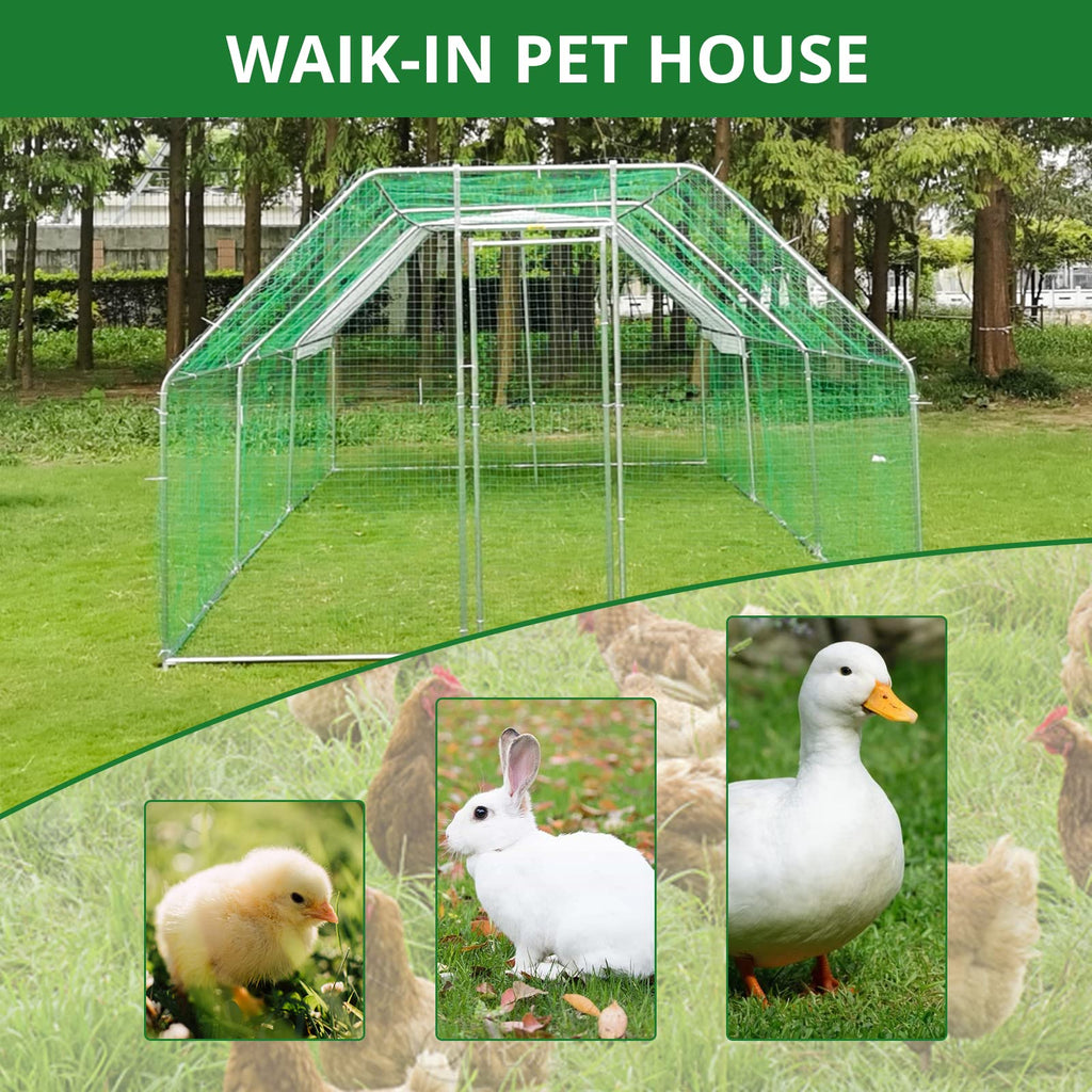 Garvee Large Walk-In Metal 18.5 x 9.2 x 6.5 FT Chicken Coop, Galvanized Wire Hen Cage - 3 Rooms