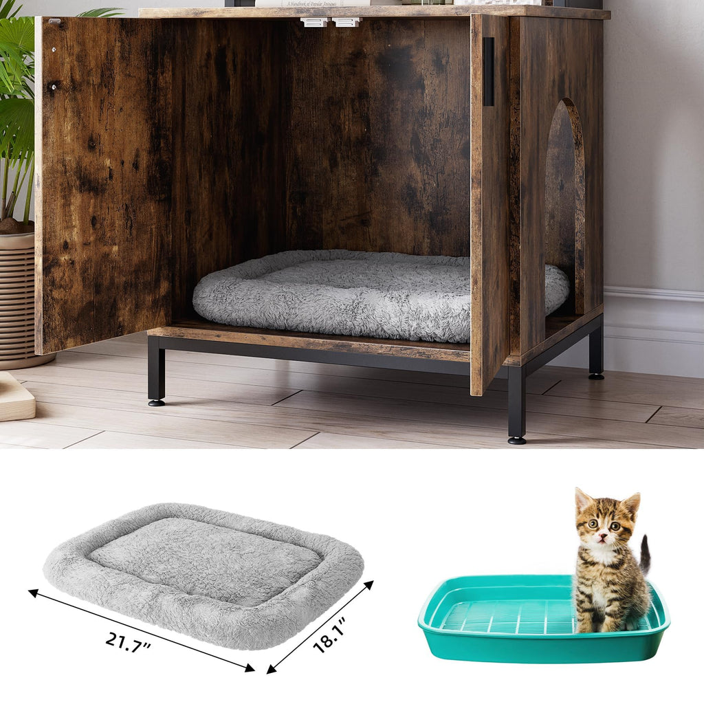 Garvee Litter Box Enclosure Cat Cabinet + Hidden Cat Litter Box + 2 Storage Shelves + Vintage Wood + Indoor Cat House + Rustic Brown