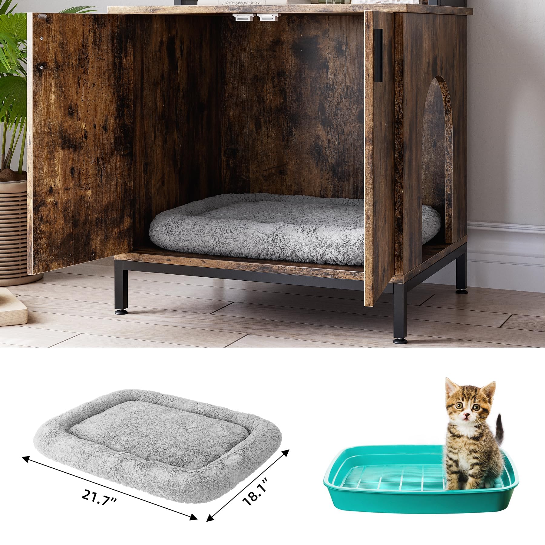 Garvee Litter Box Enclosure Cat Cabinet + Hidden Cat Litter Box + 2 Storage Shelves + Vintage Wood + Indoor Cat House + Rustic Brown