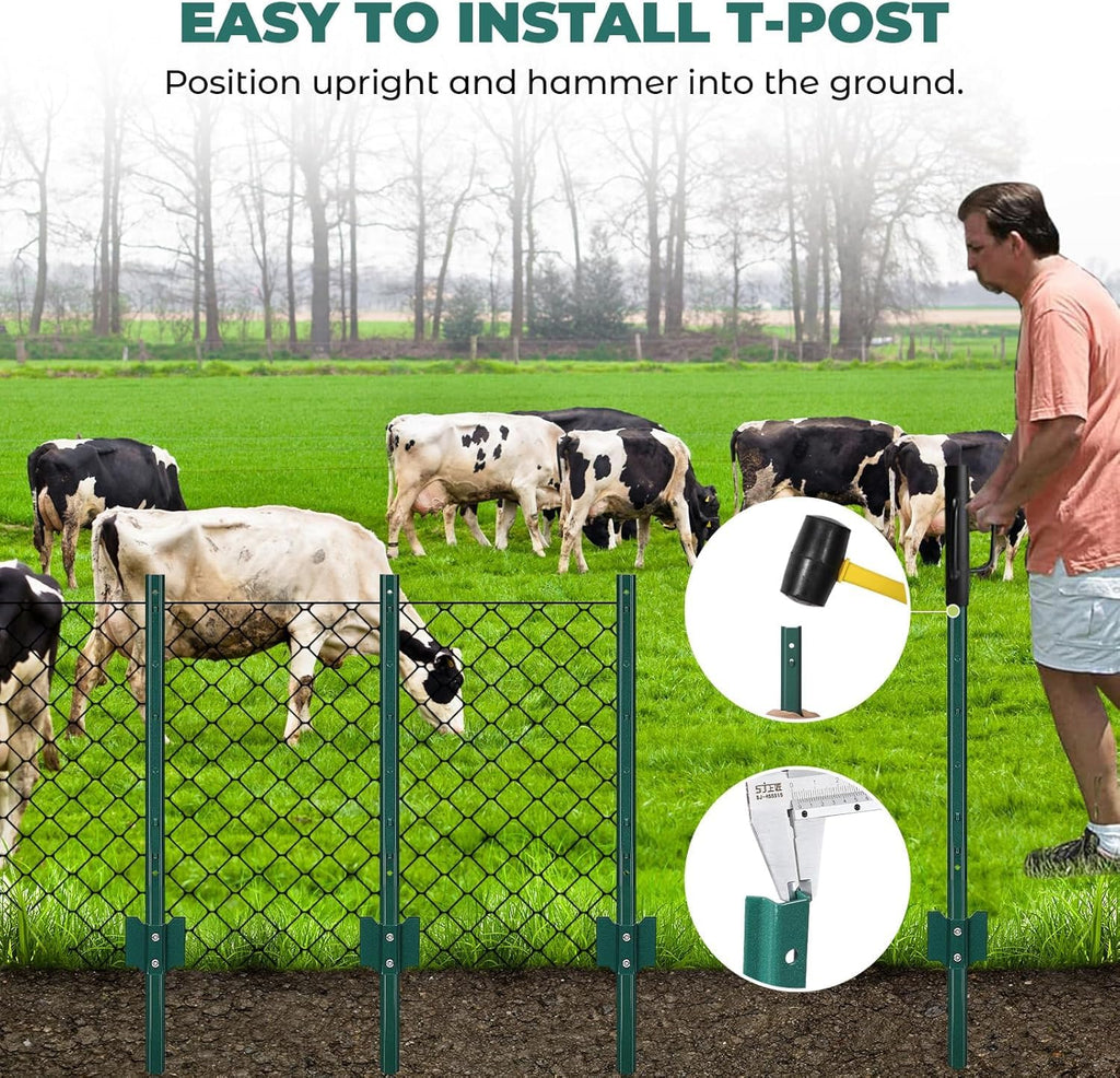 Garvee 6PCS Metal Fence Post, 5FT Steel Garden Fence Stakes, T Posts Fencing Poles for Farms, Yard, Lawn