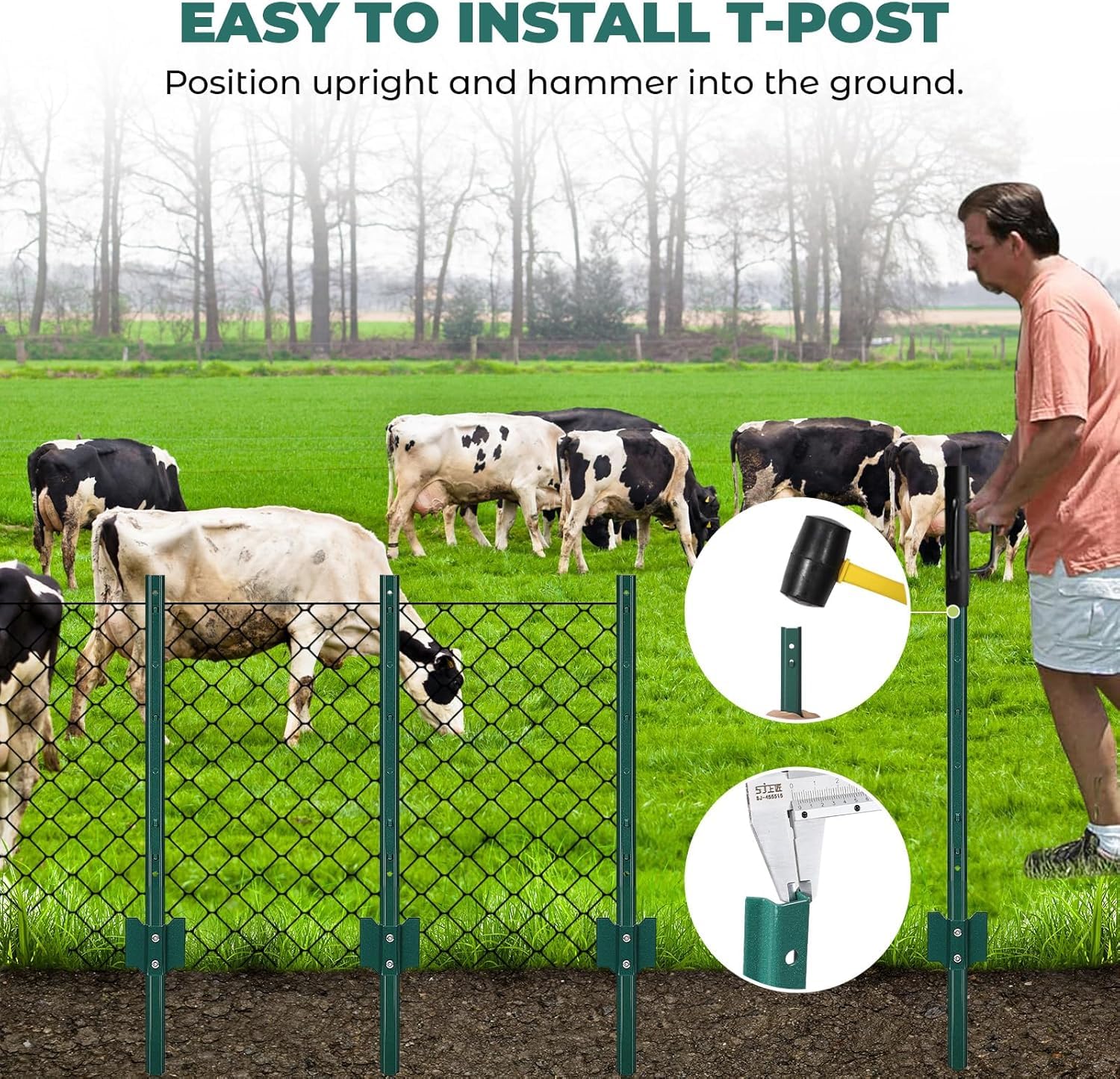 Garvee 12-Pack 4FT Steel T-Post Fence Stakes - Heavy-Duty Metal Garden Fencing Poles for Farms, Yard, Lawn