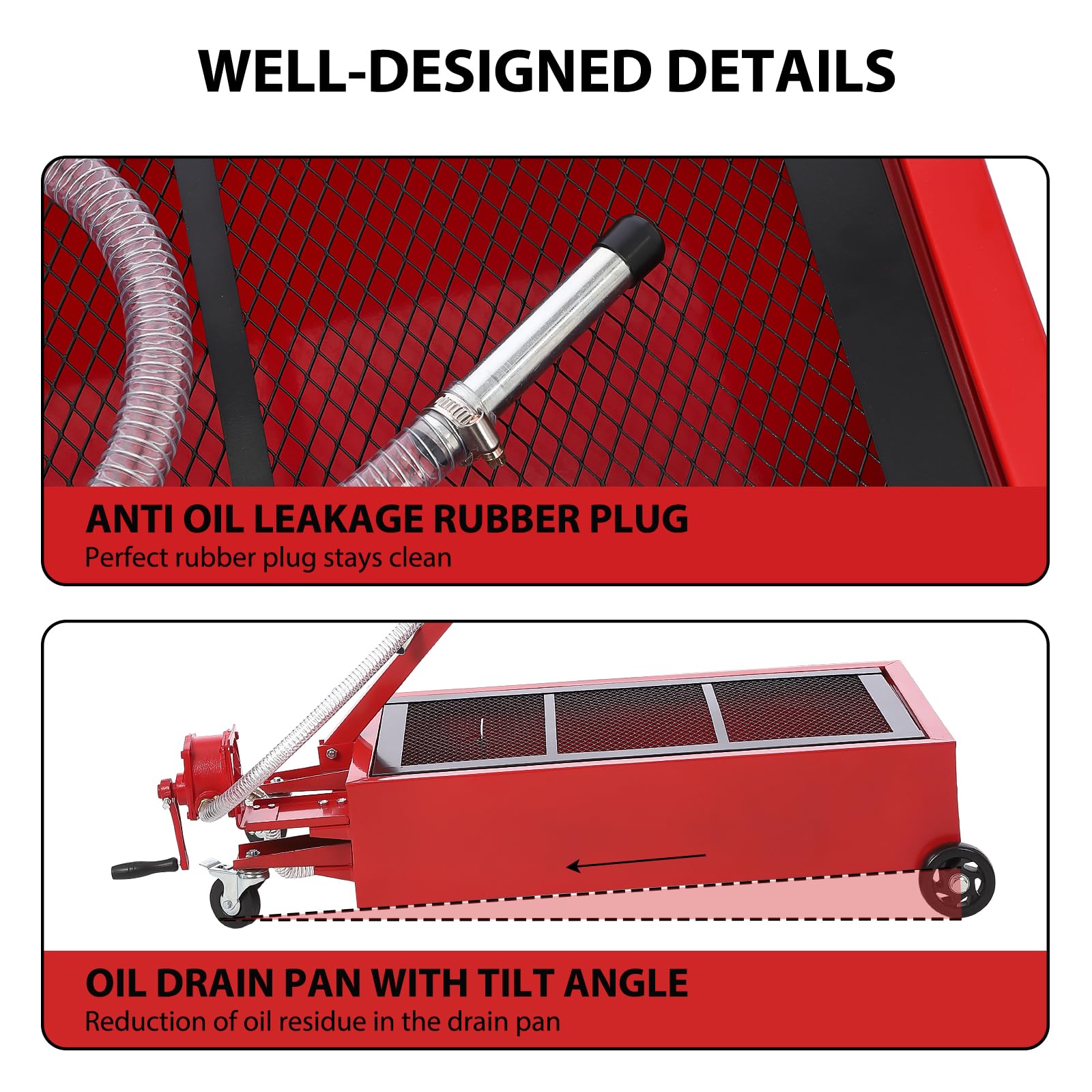 Garvee 20 Gallon Oil Drain Pan Oil Drain Tank, 76L Low Profile Oil Drain Pan, Large Capacity Oil Change Pan with Manual Pump & T Foldable Hand and Wheels, 7.5FT Hose Oil Drain Cart for Car, SUV, Trucks