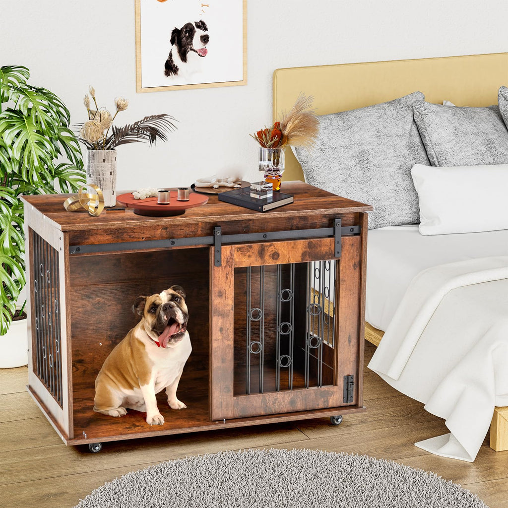 Garvee 39 Inch Wooden Double Dog Crate with Divider & Barn Door ZH-03