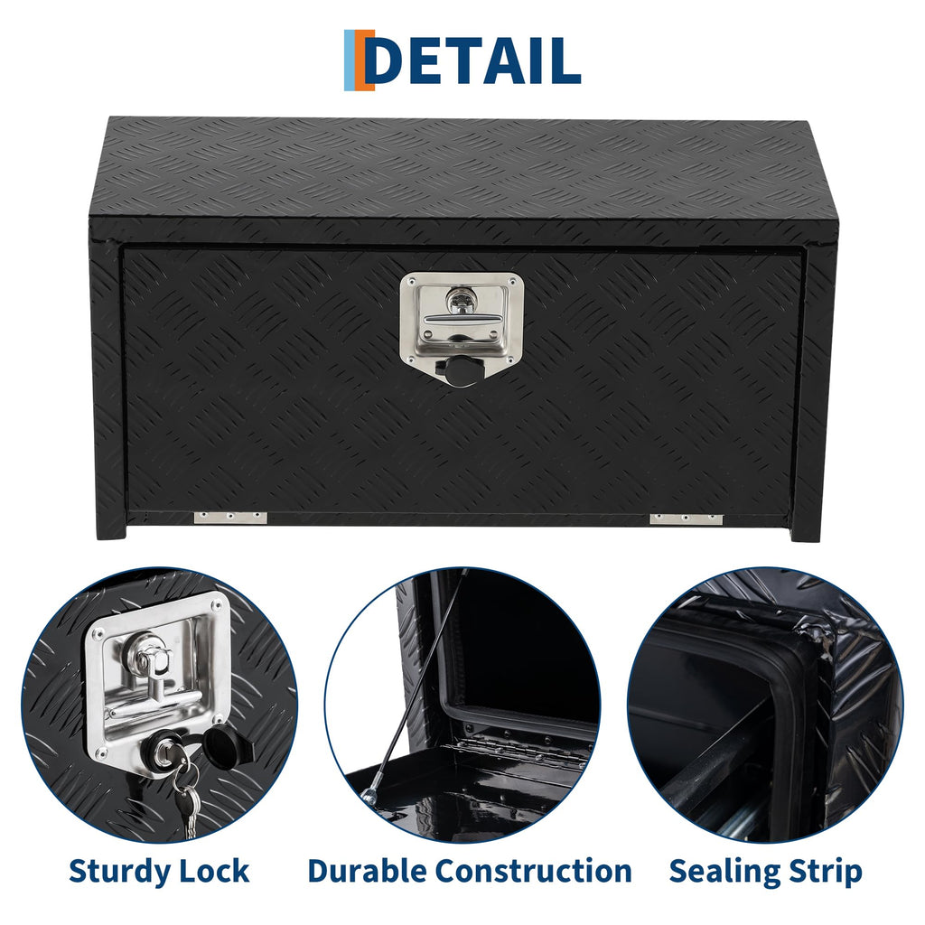 Garvee 18 Inch Heavy Duty Aluminum Tool Underbody Box, Waterproof Truck Storage Organizer Chest for Pick Up Truck Bed, RV Trailer, Black