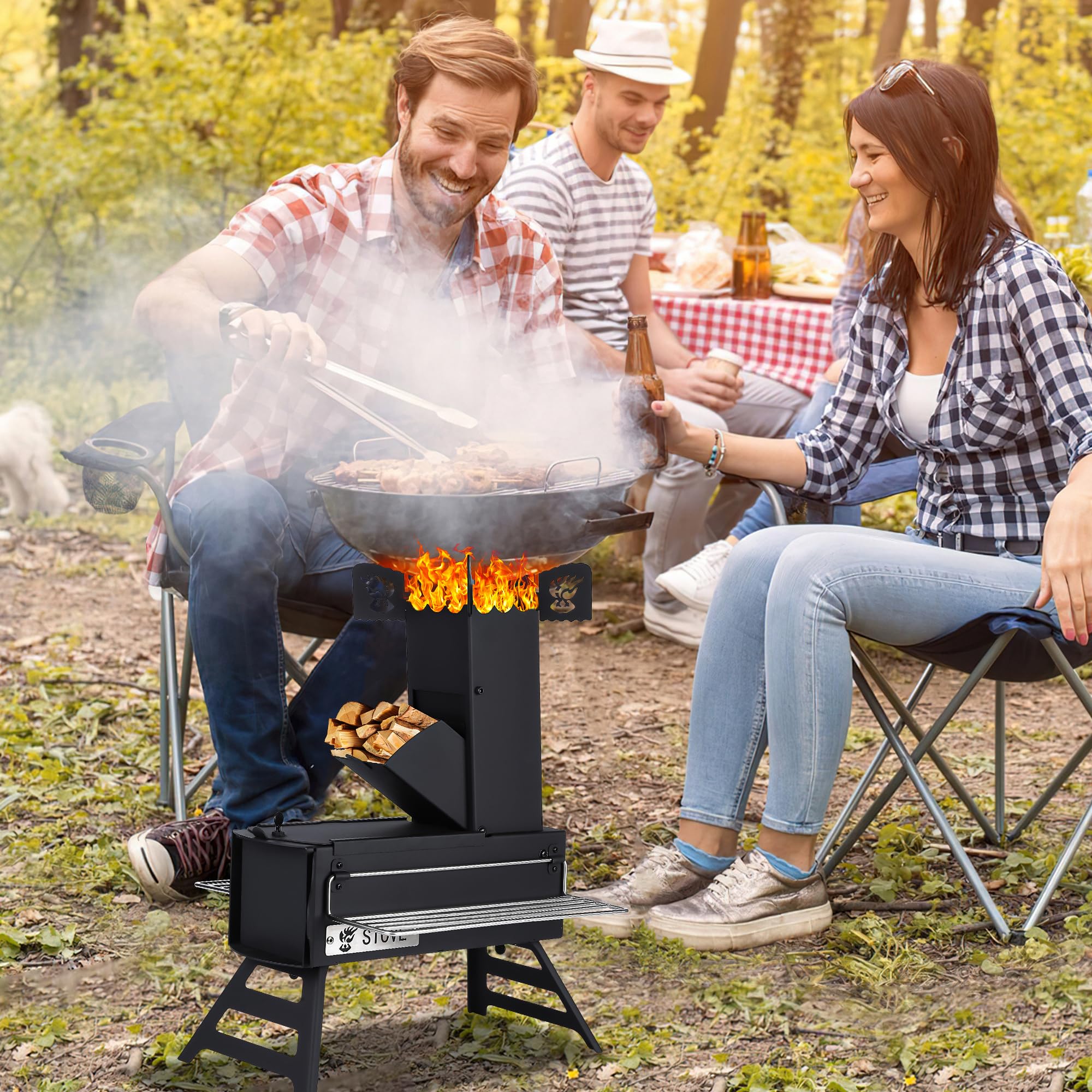 Garvee Rocket Stove for Camping,Portable Camping Stove for Cooking Wood Burning,Collapsible Backpacking Wood Stove,Minute Man Rocket Camp Stove, Outdoor Minuteman Cooking Stove, Stove Outdoor