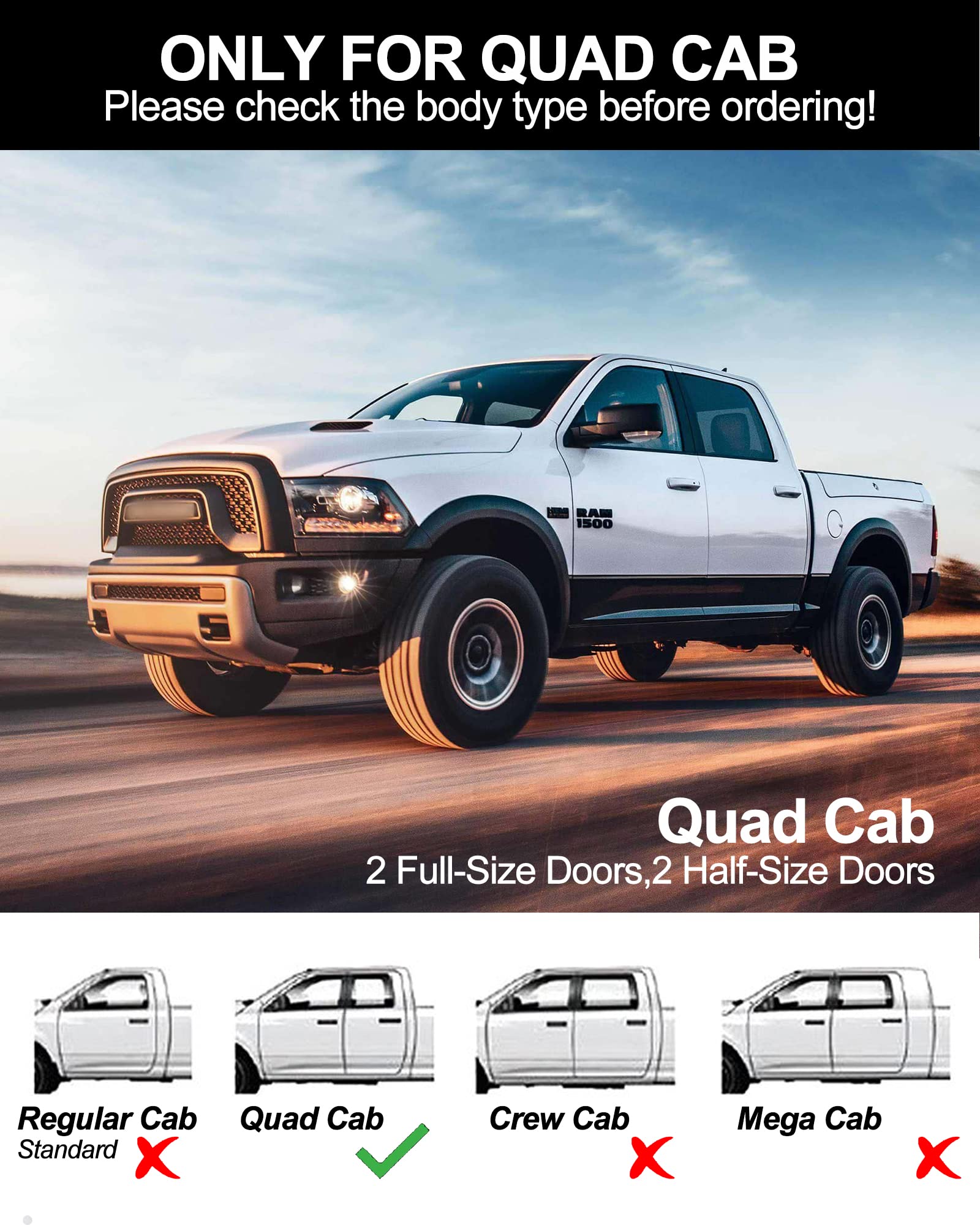 Garvee Running Boards 6.3 Inches Compatible with Dodge Ram 1500 2009-2018,2019-2023 Ram 1500 Classic Quad Cab,Aluminum Side Steps Nerf Bars