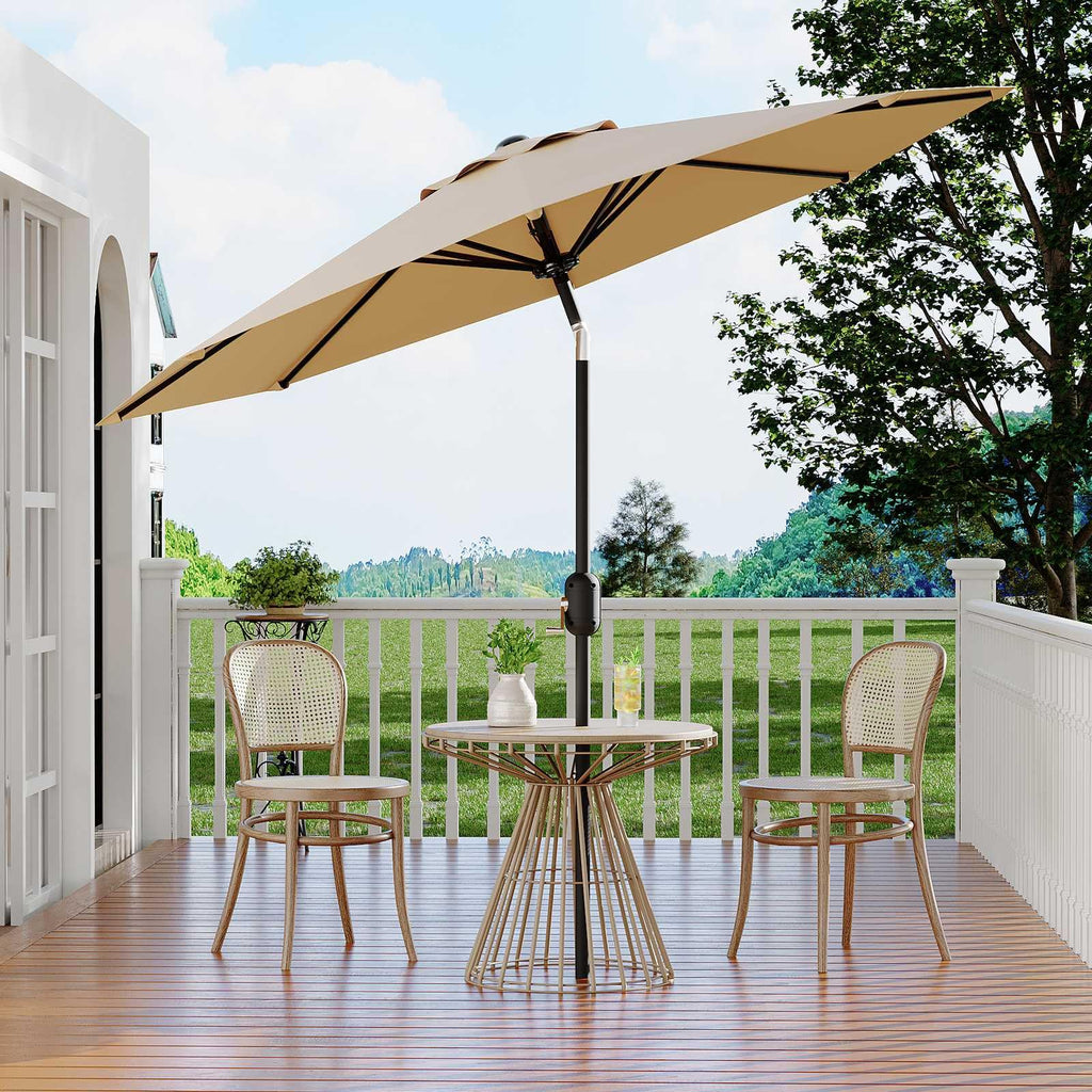 Garvee 10' Patio Umbrella with Crank Lift & Push Button Tilt – 8 Sturdy Ribs Table Umbrella for Yard, Deck, Pool, Outdoor Patio, Tan